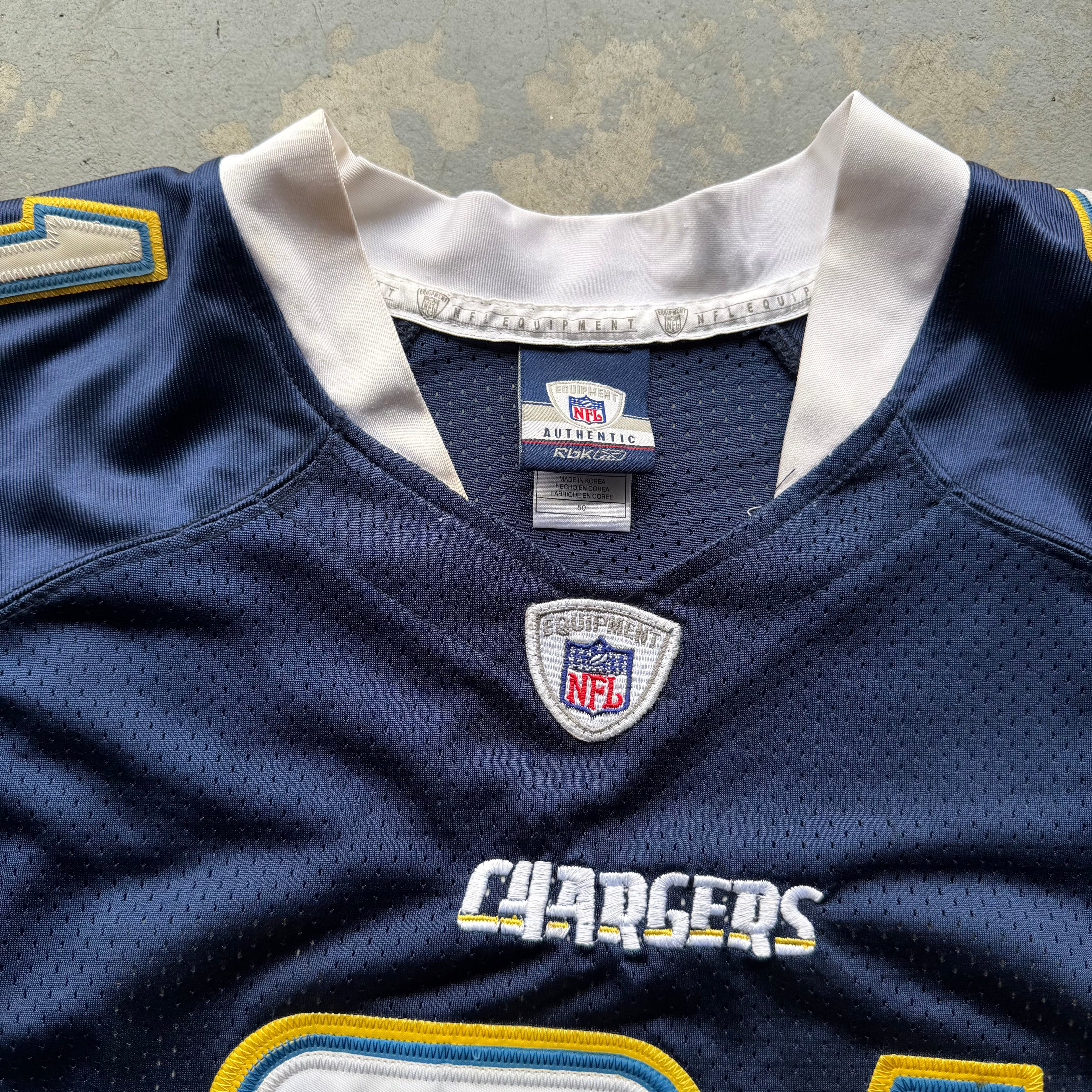 00’S REEBOK CHARGERS ANTONIO CROMARTIE NAVY BLUE JERSEY (50) XL