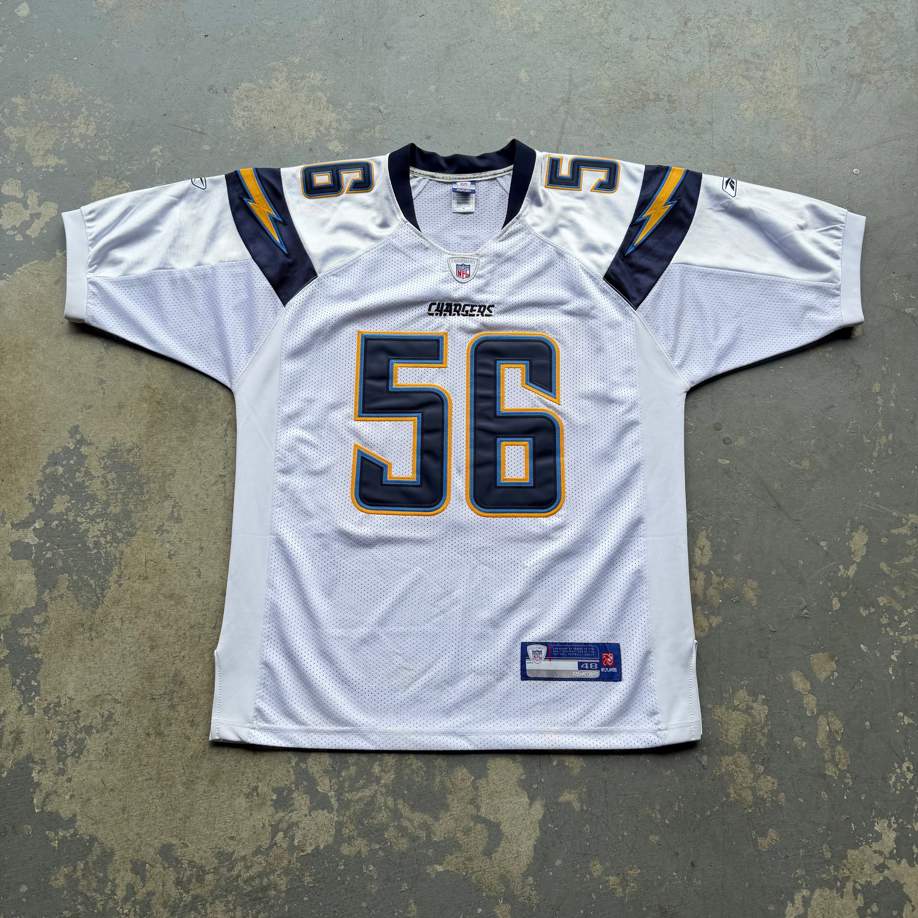 00’S REEBOK CHARGERS SHAWN MERRIMAN WHITE ROAD AWAY JERSEY (48) XL