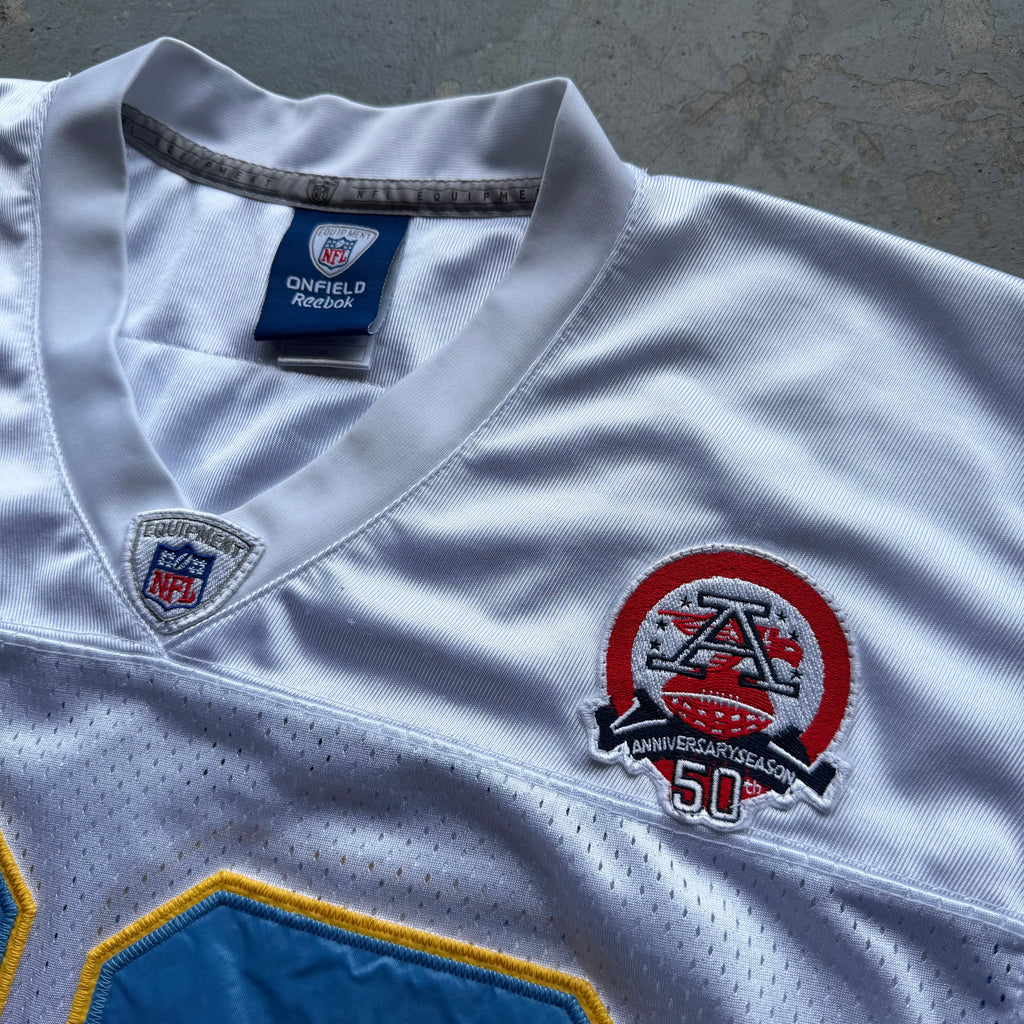 00’S REEBOK CHARGERS VINCENT JACKSON 50TH ANNIVERSARY SEASON PATCH AWAY JERSEY (46) L