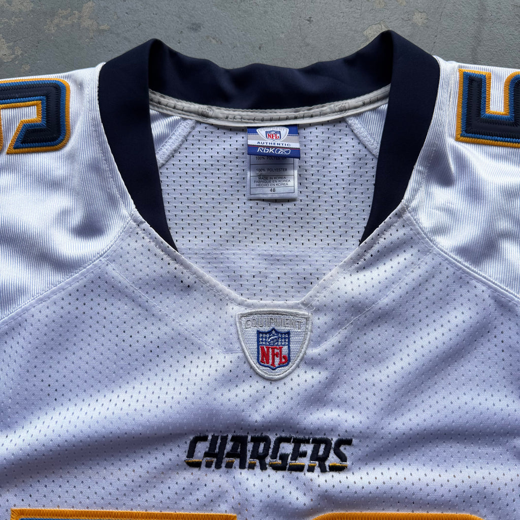 00’S REEBOK CHARGERS SHAWN MERRIMAN WHITE ROAD AWAY JERSEY (48) XL