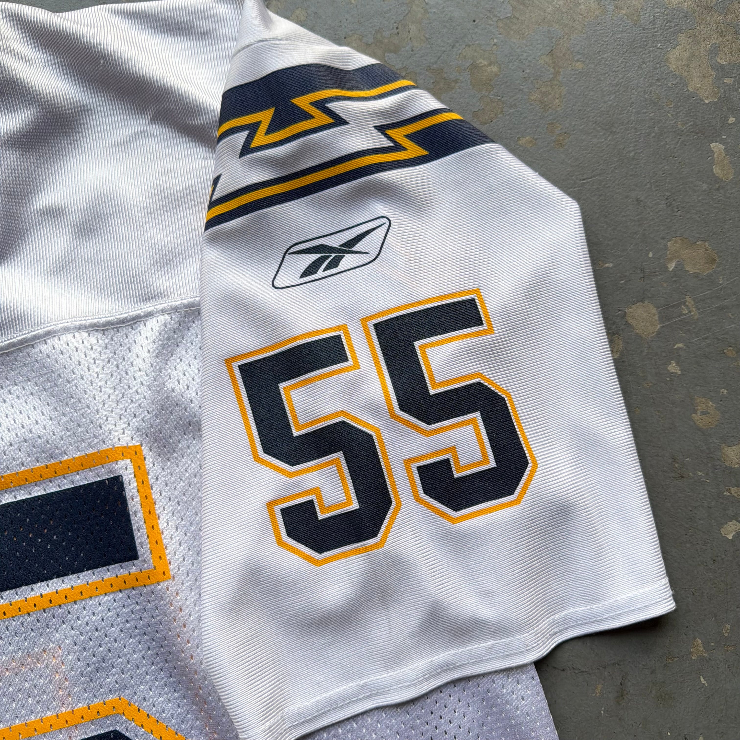 00’S REEBOK CHARGERS JUNIOR SEAU WHITE ROAD AWAY JERSEY (L)