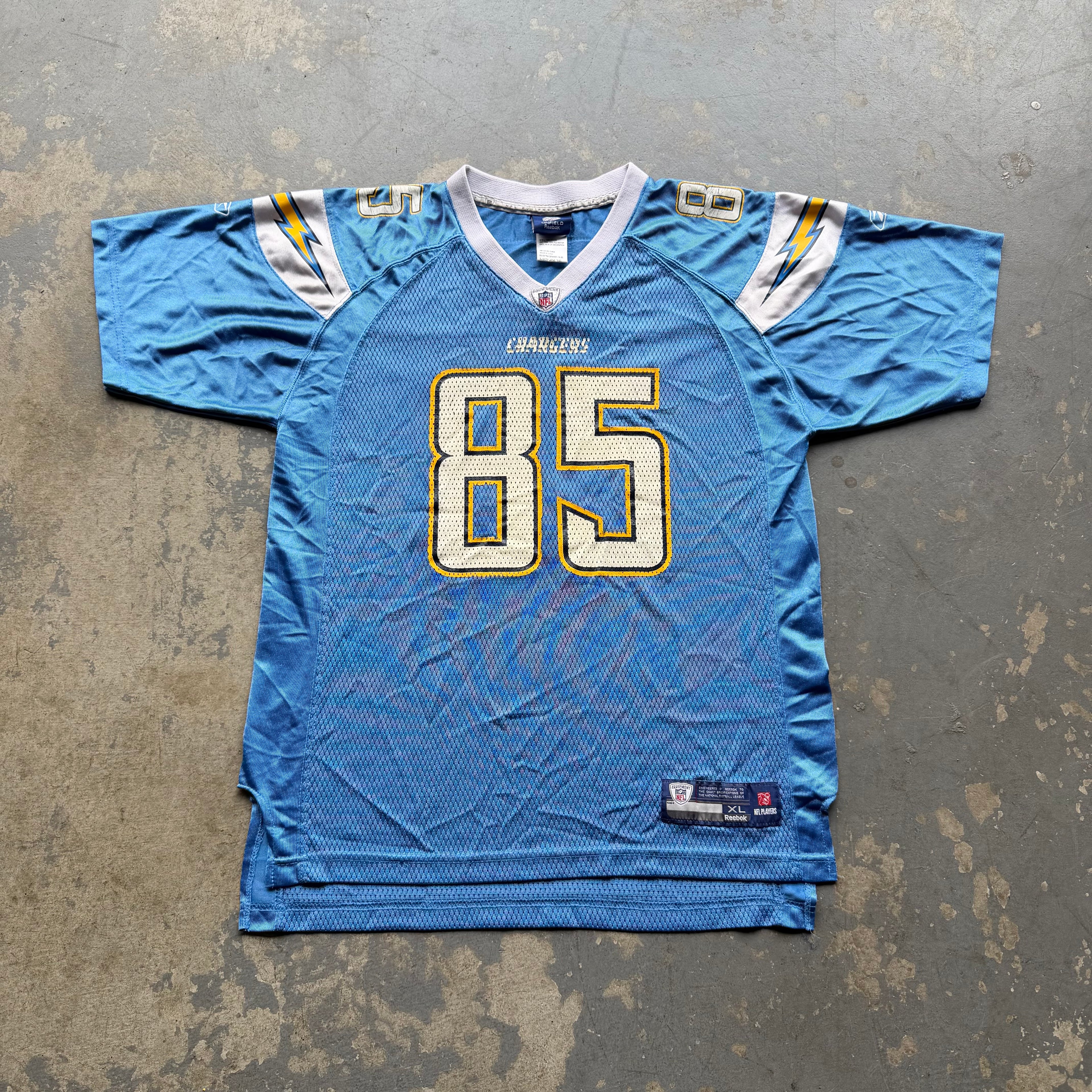 00’S REEBOK CHARGERS ANTONIO GATES POWDER BLUE JERSEY (YOUTH XL) FITS ADULT MEDIUM