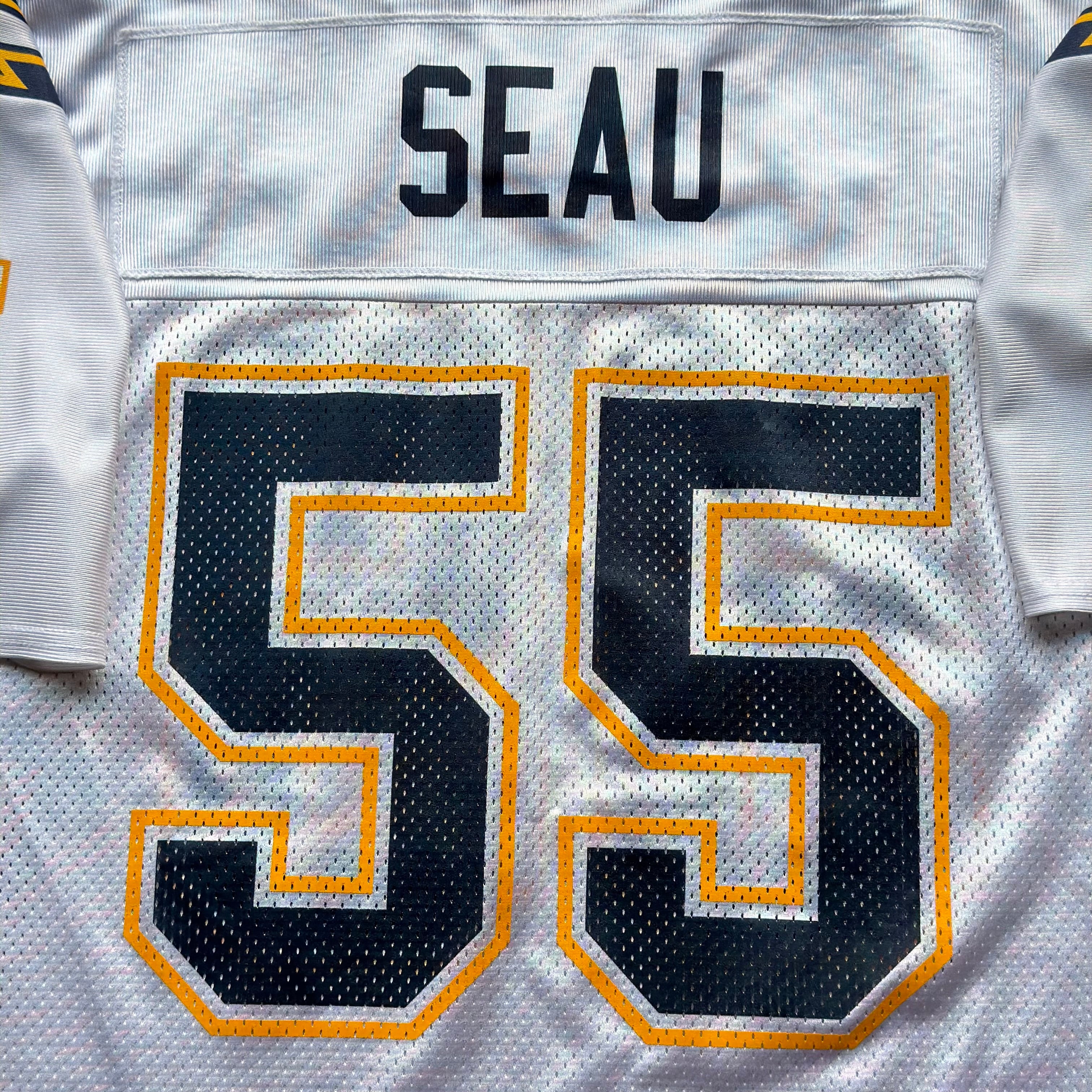 00’S REEBOK CHARGERS JUNIOR SEAU WHITE ROAD AWAY JERSEY (L)
