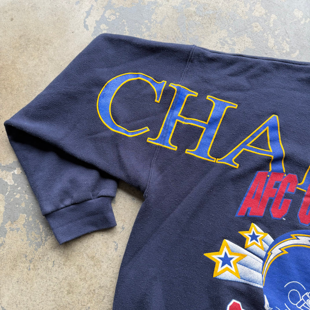 1995 CHARGERS AFC CHAMPIONS NAVY BLUE SPELLOUT CREWNECK (XL)