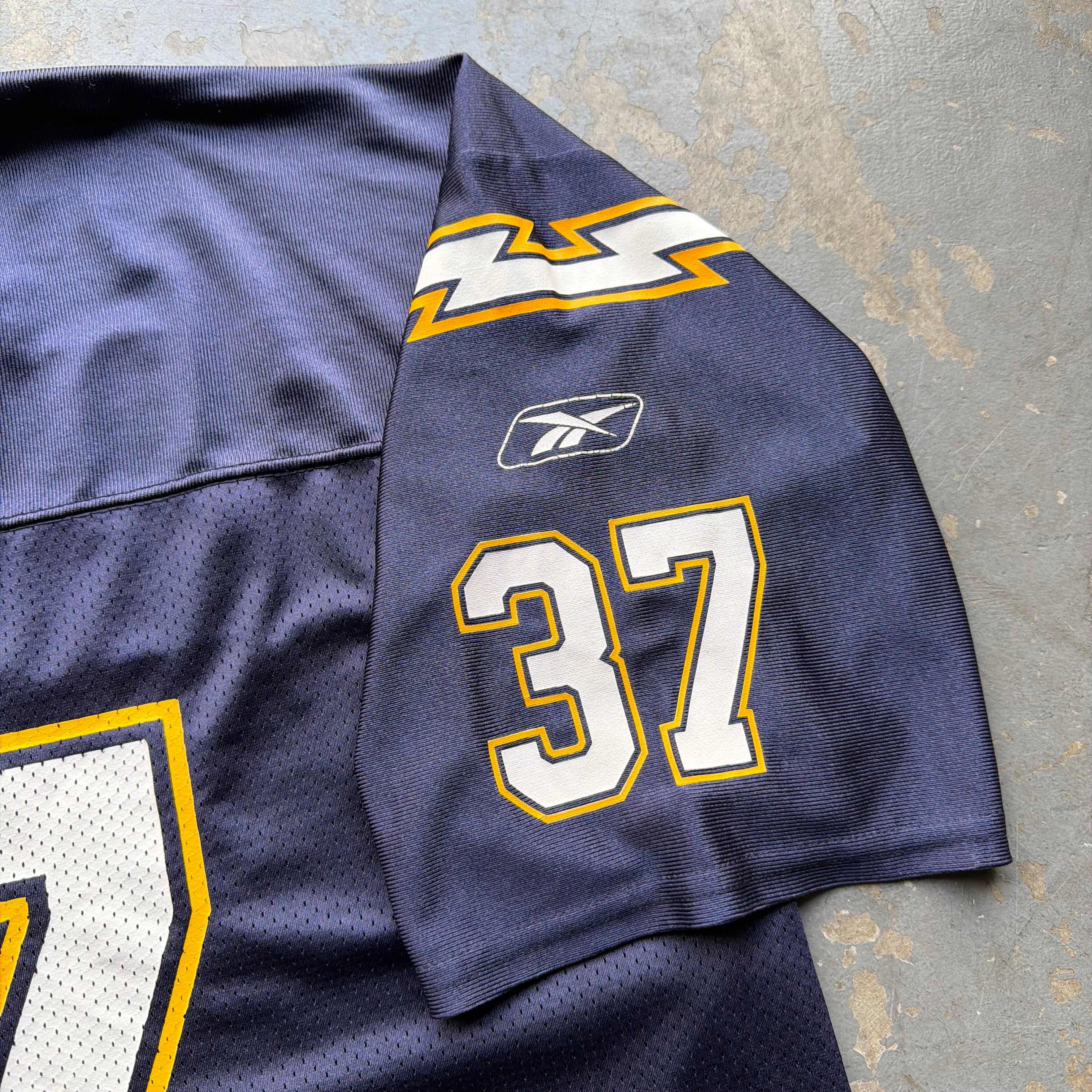 00’S REEBOK CHARGERS RODNEY HARRISON NAVY BLUE JERSEY (XXL)