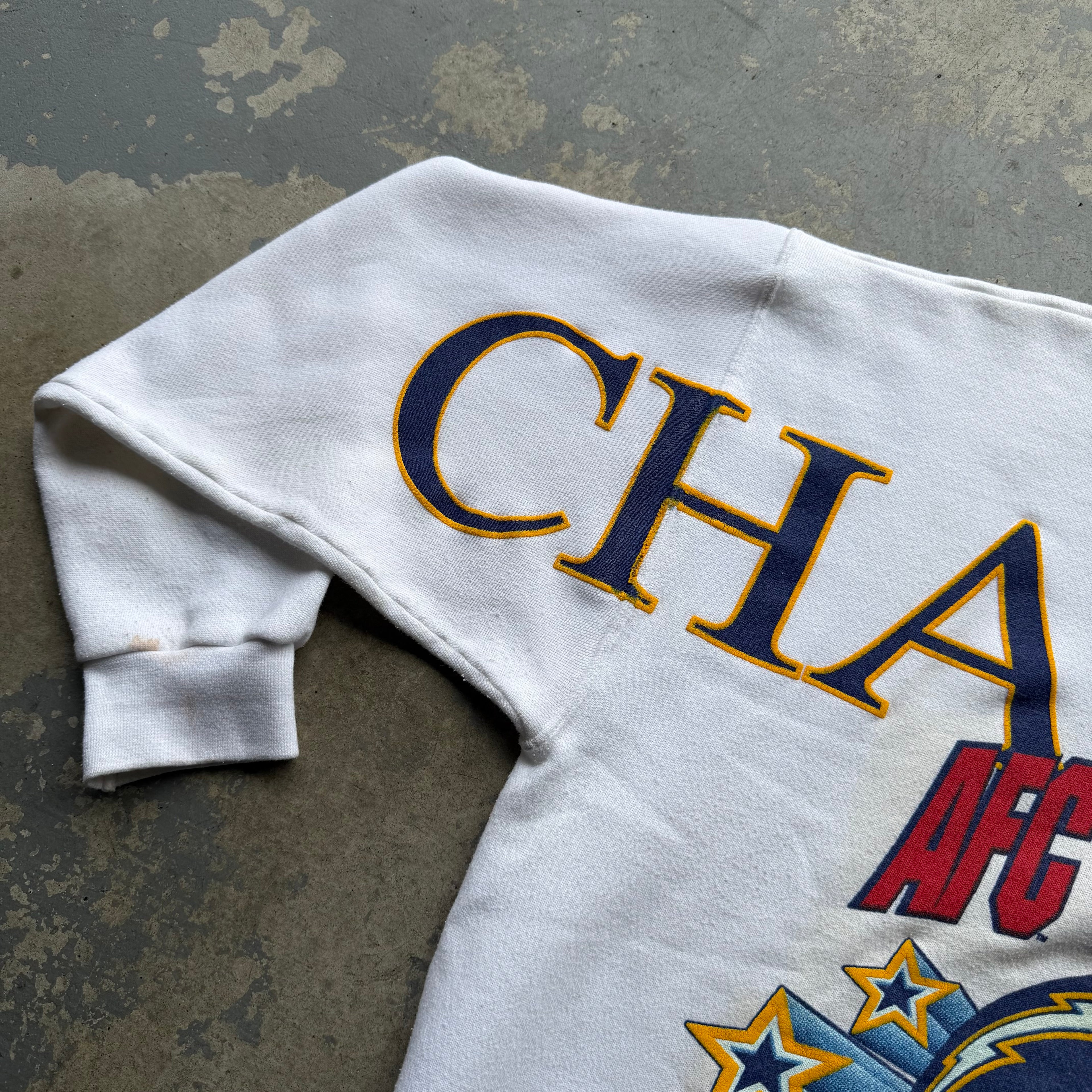 1995 CHARGERS AFC CHAMPIONS WHITE SPELLOUT CREWNECK (XL)