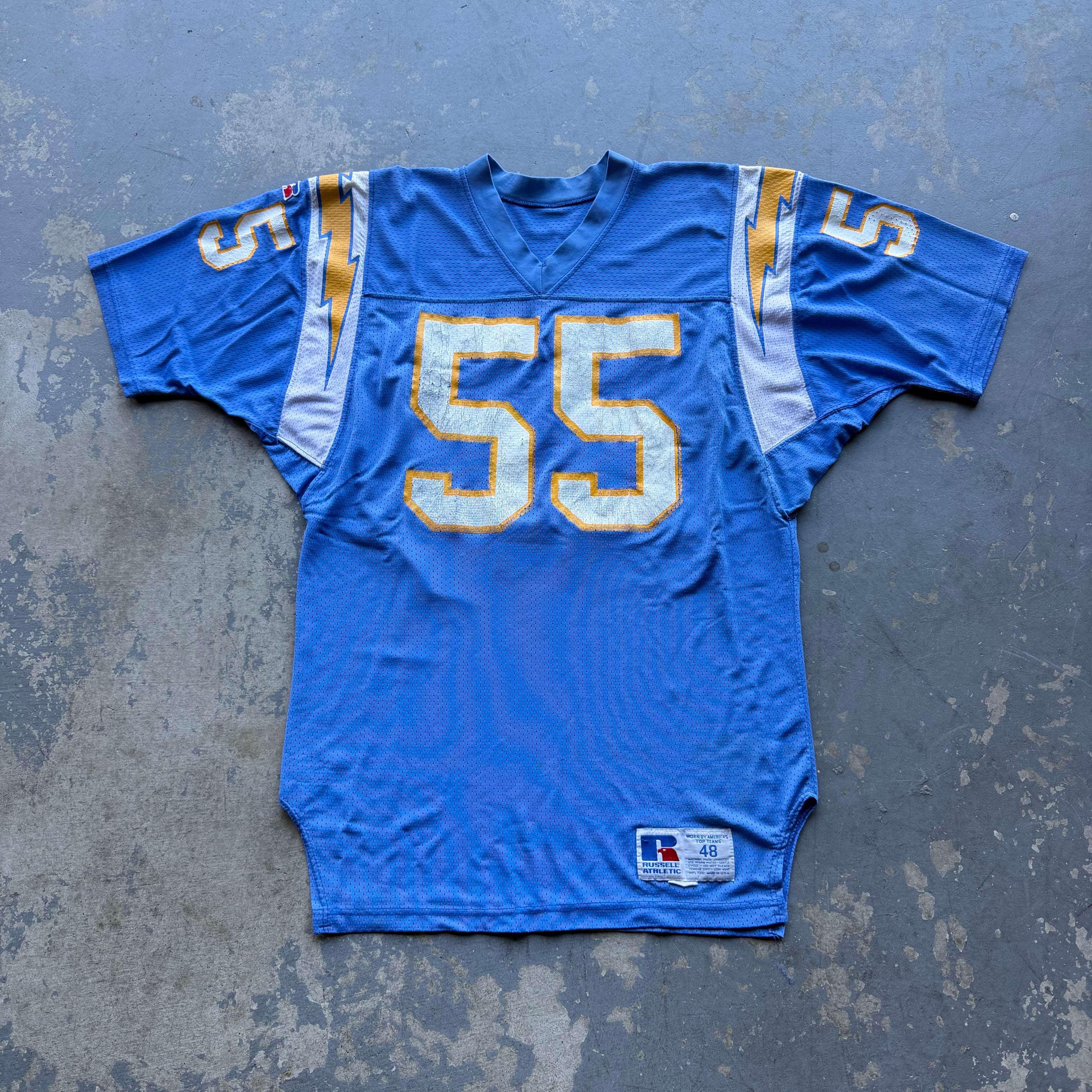 90’S RUSSELL ATHLETIC CHARGERS JUNIOR SEAU POWDER BLUE JERSEY (48) L