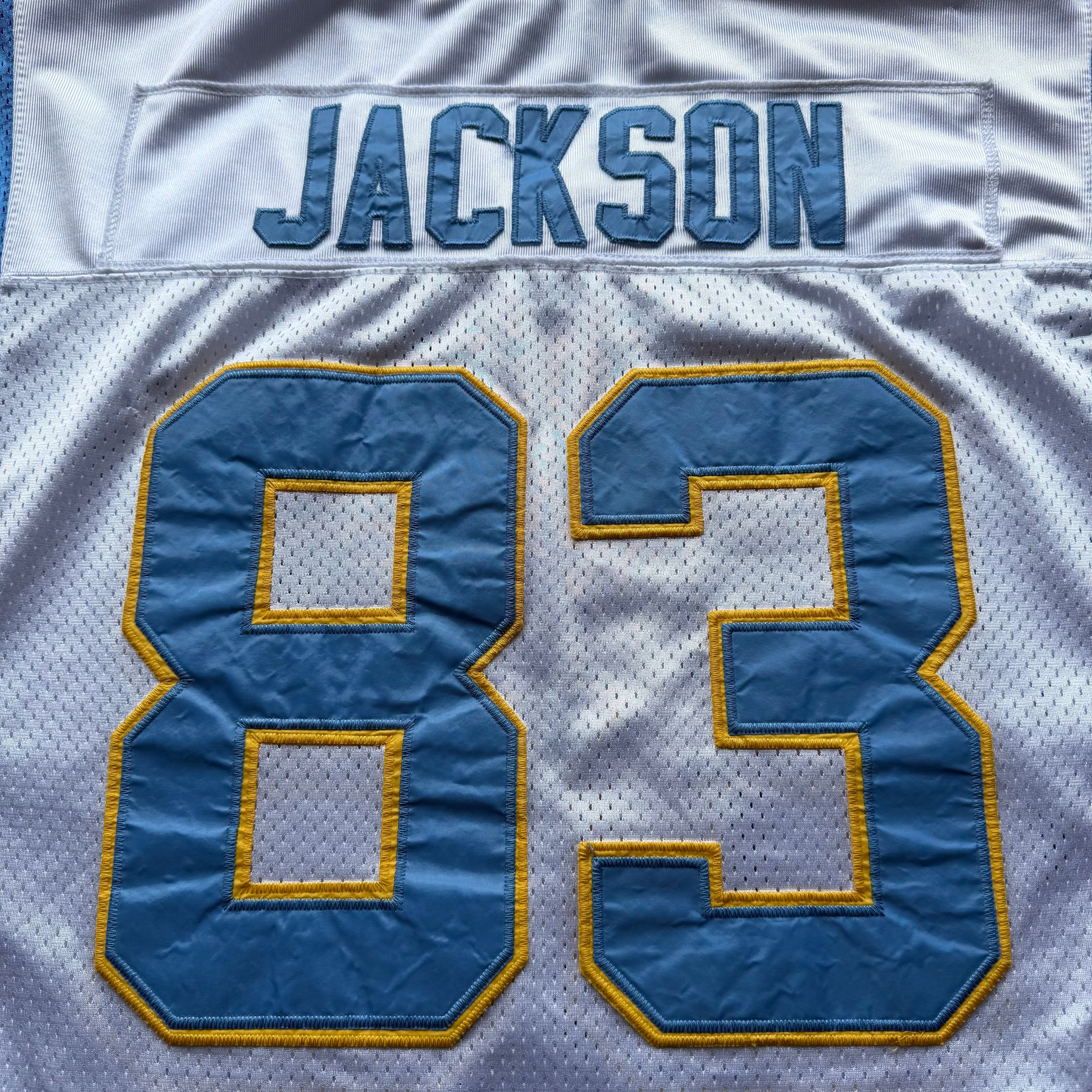 00’S REEBOK CHARGERS VINCENT JACKSON 50TH ANNIVERSARY SEASON PATCH AWAY JERSEY (46) L