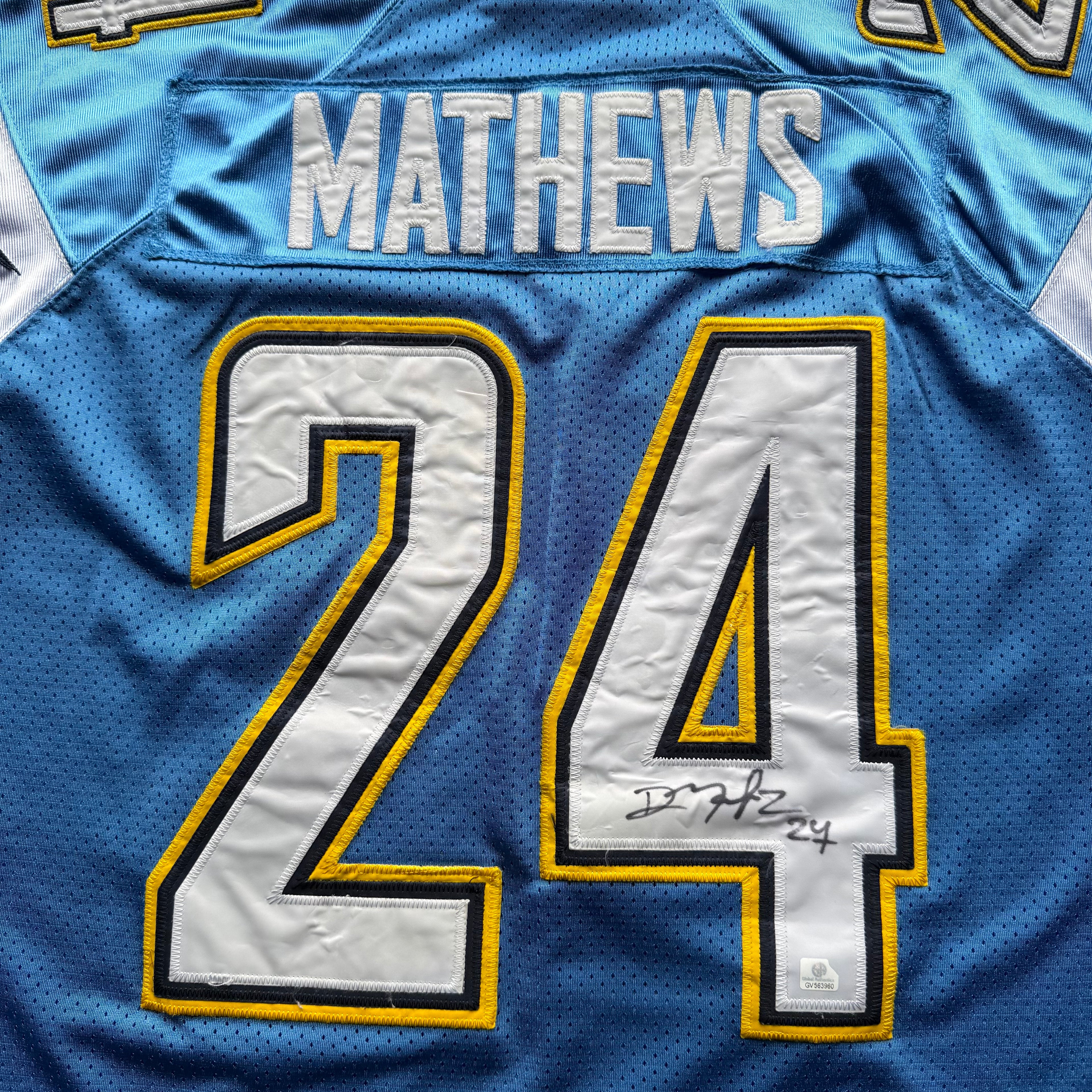 00’S REEBOK CHARGERS RYAN MATTHEWS POWDER BLUE JERSEY (52) XL *AUTOGRAPHED*