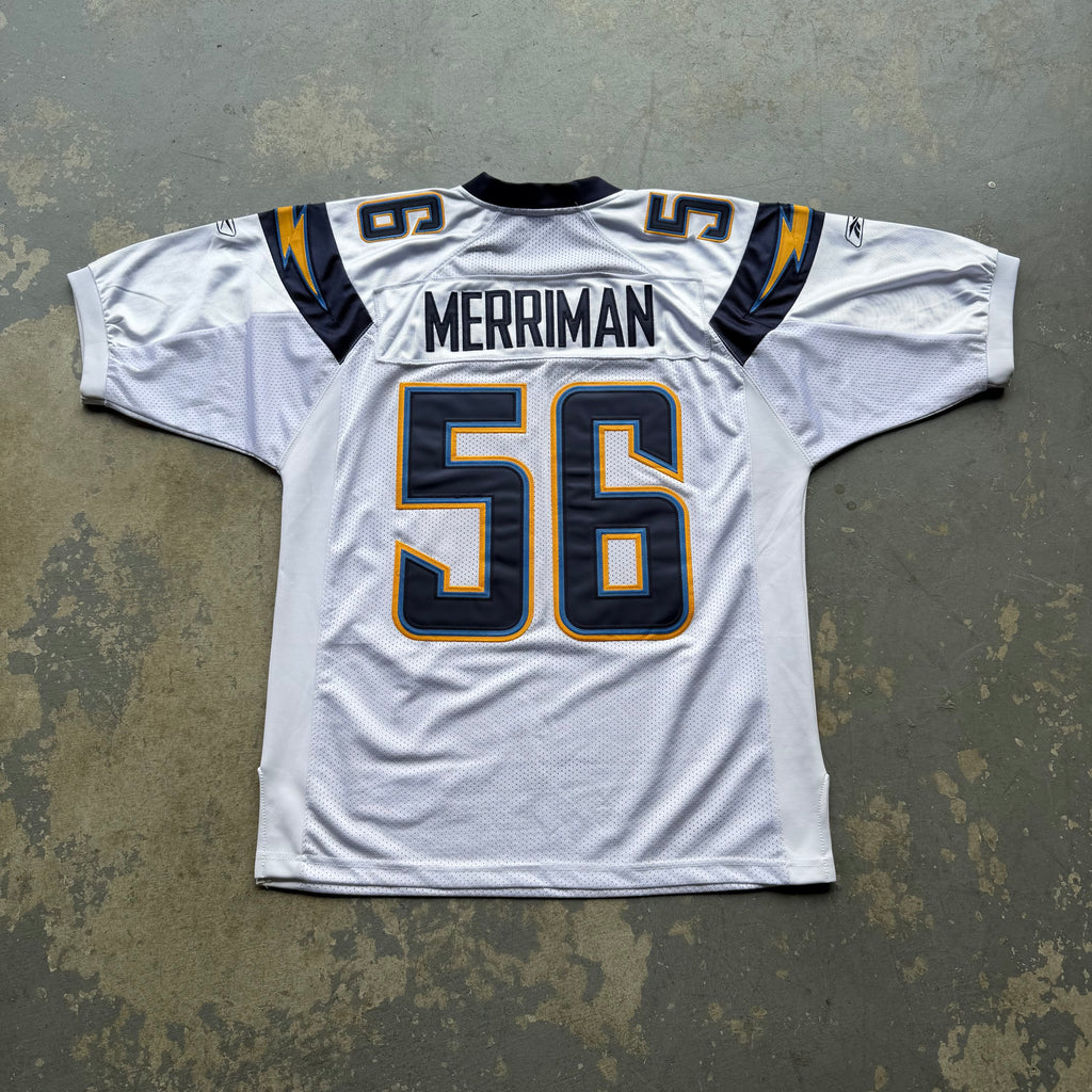 00’S REEBOK CHARGERS SHAWN MERRIMAN WHITE ROAD AWAY JERSEY (48) XL