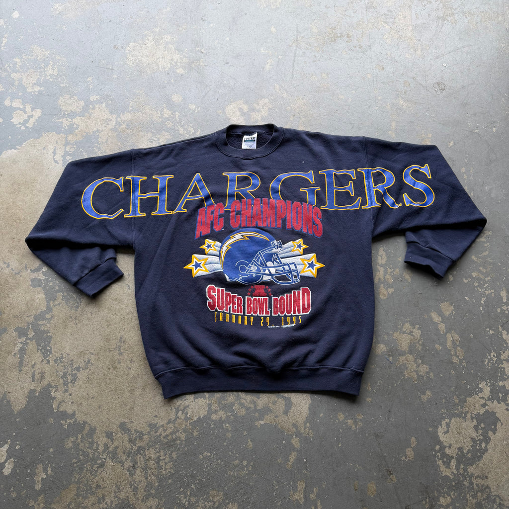 1995 CHARGERS AFC CHAMPIONS NAVY BLUE SPELLOUT CREWNECK (XL)