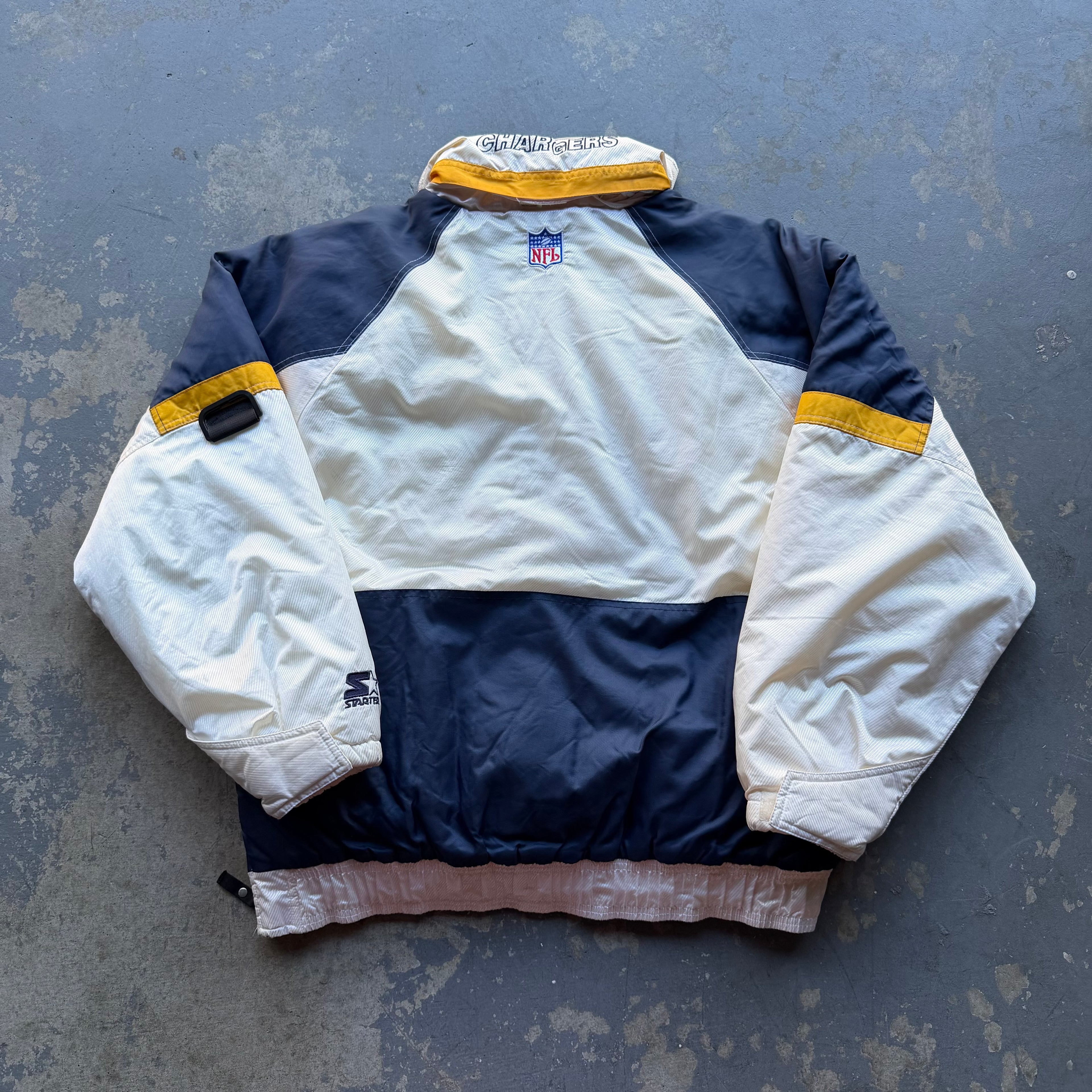 90’S CHARGERS STARTER PRO LINE WHITE PULLOVER PUFFER JACKET (L)