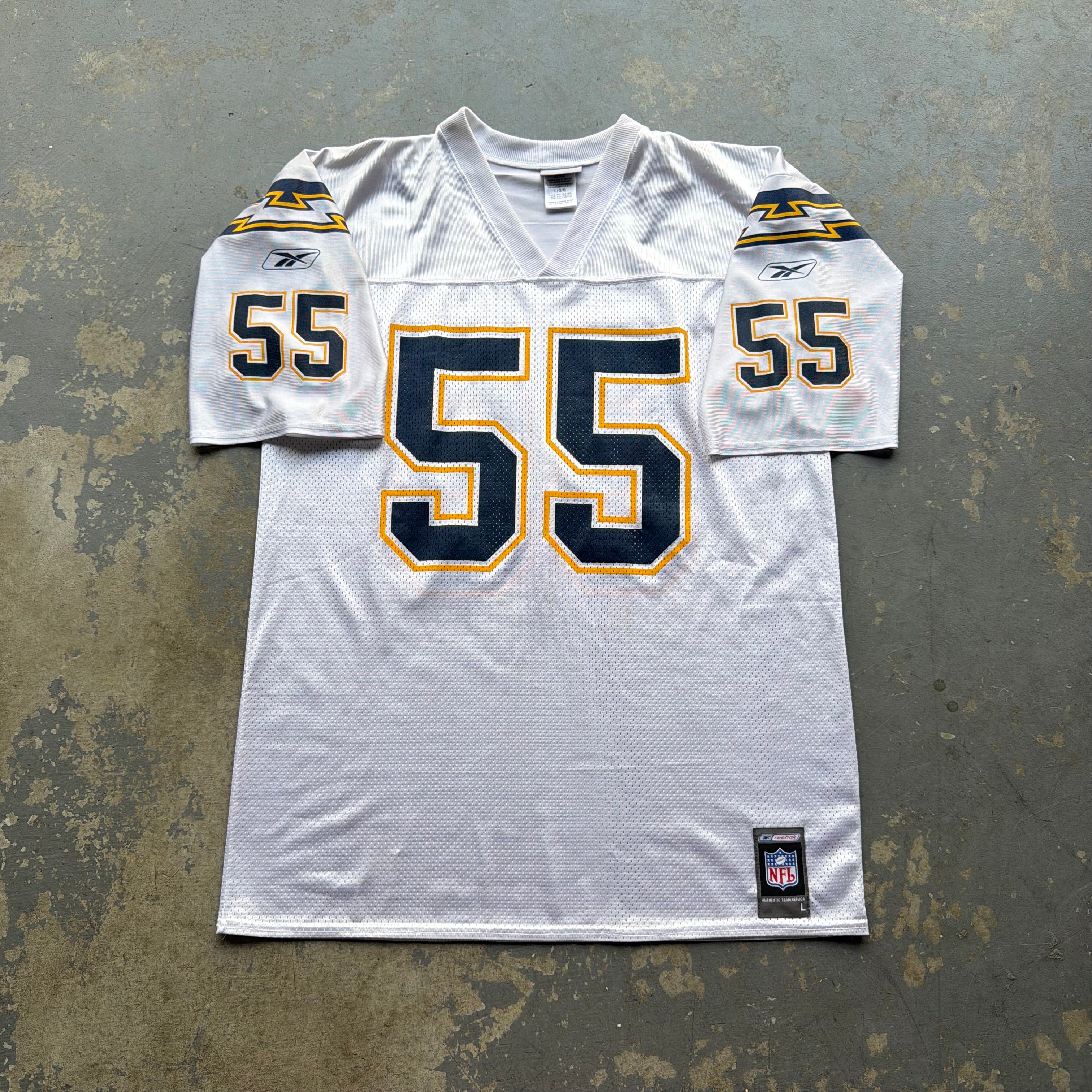 00’S REEBOK CHARGERS JUNIOR SEAU WHITE ROAD AWAY JERSEY (L)