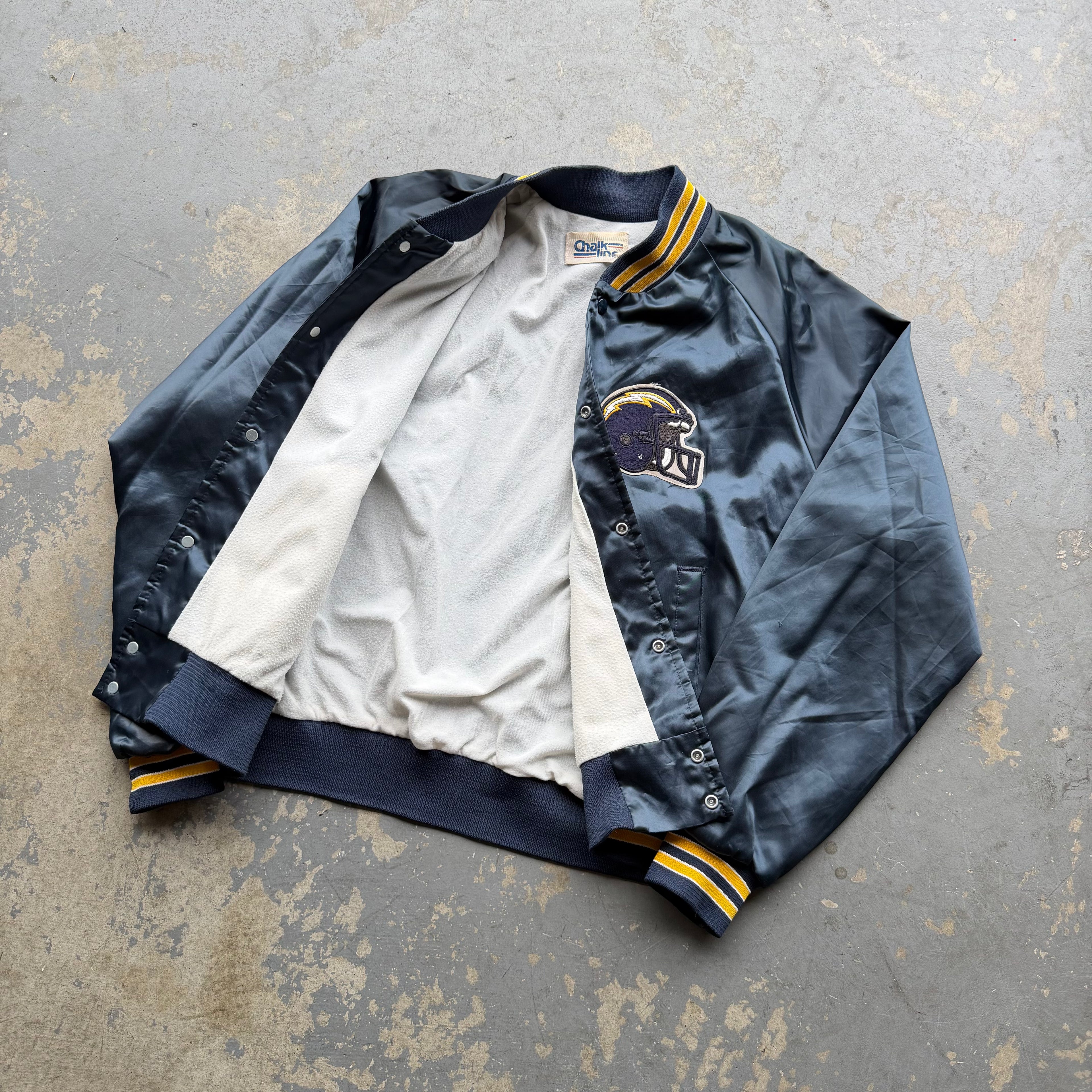 90'S CHARGERS CHALK LINE SATIN BOMBER JACKET (XL)