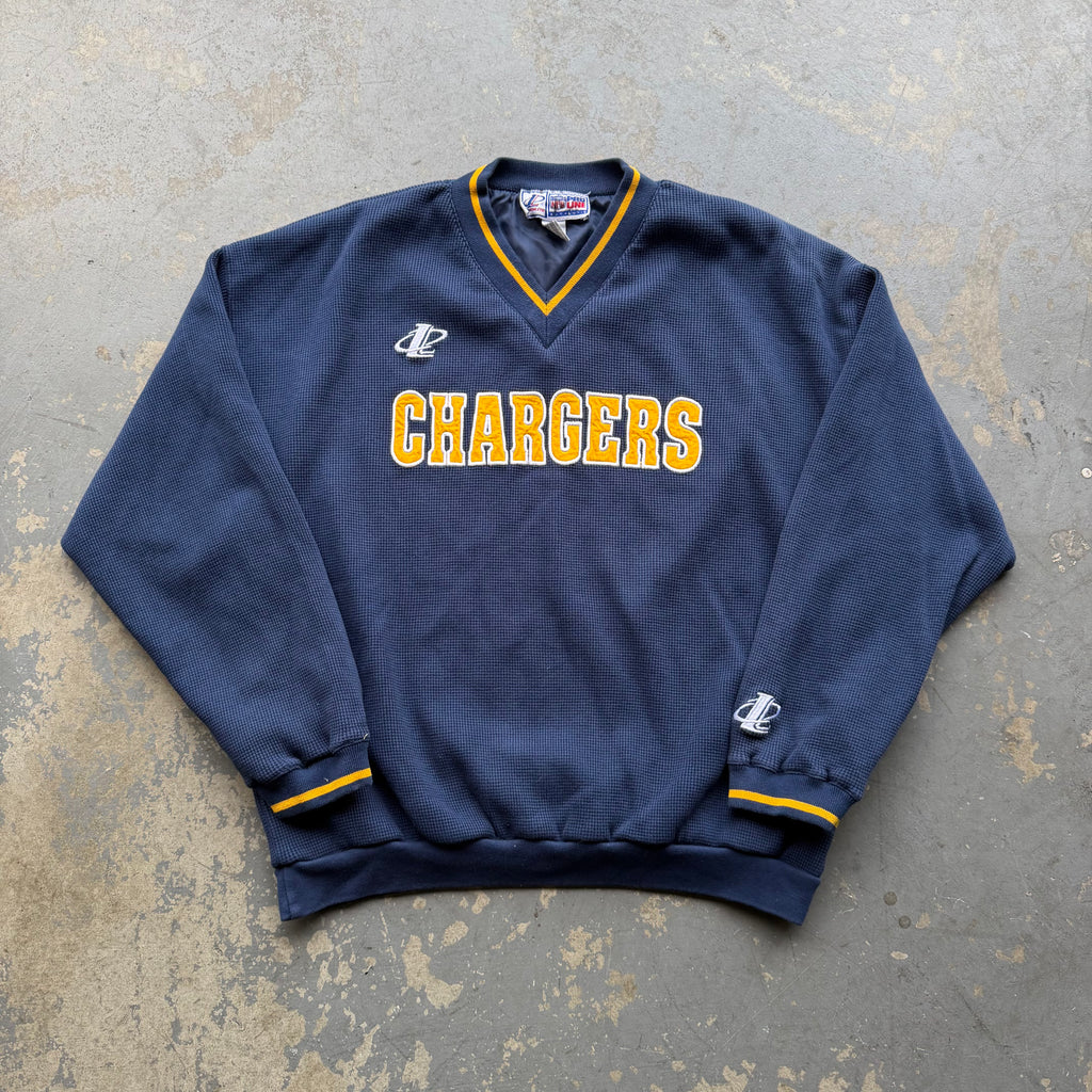 90'S CHARGERS LOGO ATHLETIC WAFFLE KNIT NYLON CREWNECK (XL)