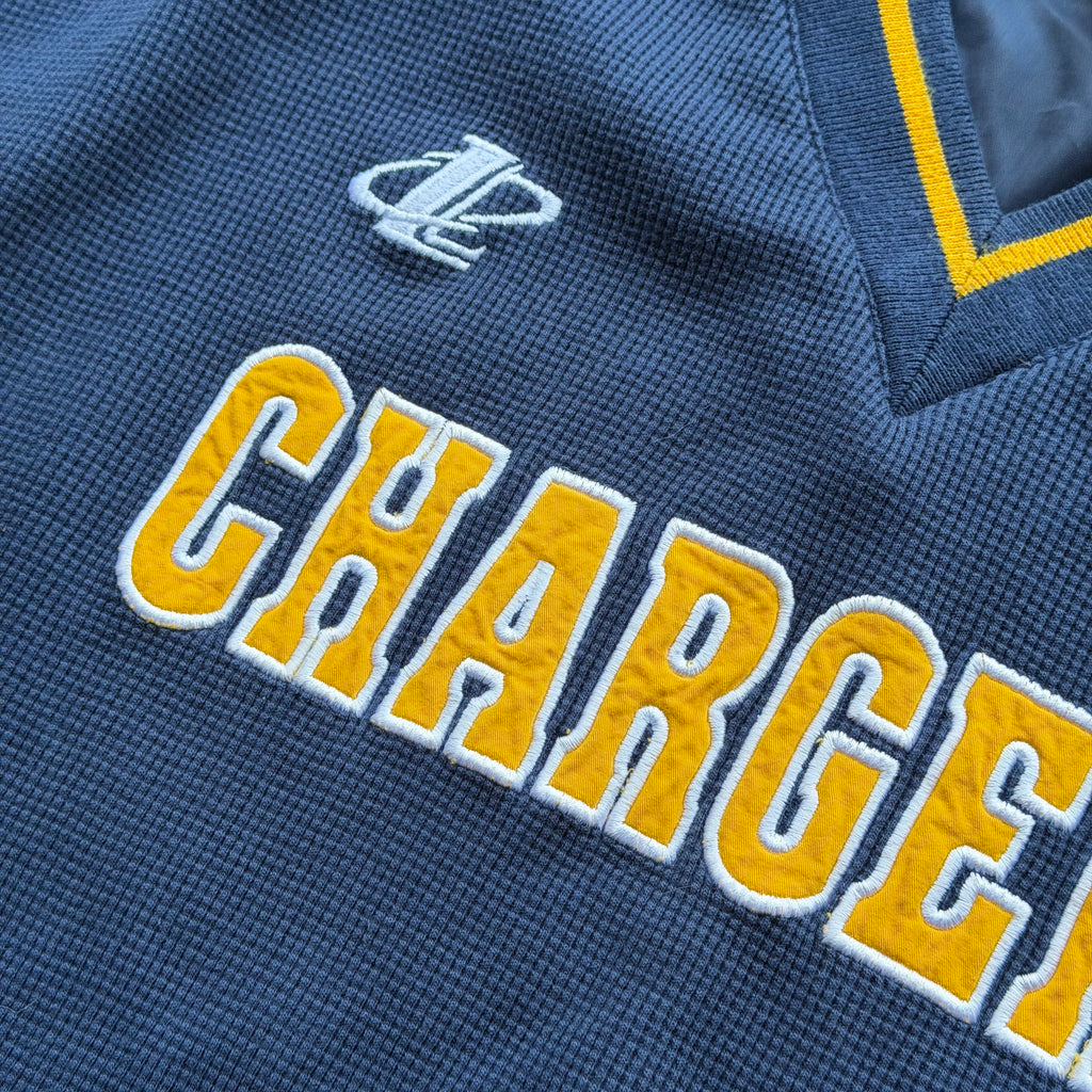 90'S CHARGERS LOGO ATHLETIC WAFFLE KNIT NYLON CREWNECK (XL)