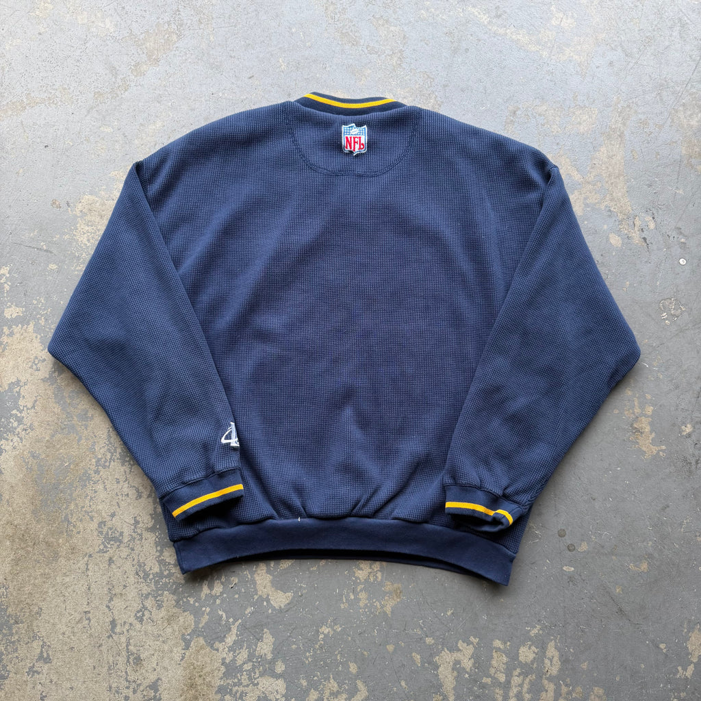90'S CHARGERS LOGO ATHLETIC WAFFLE KNIT NYLON CREWNECK (XL)