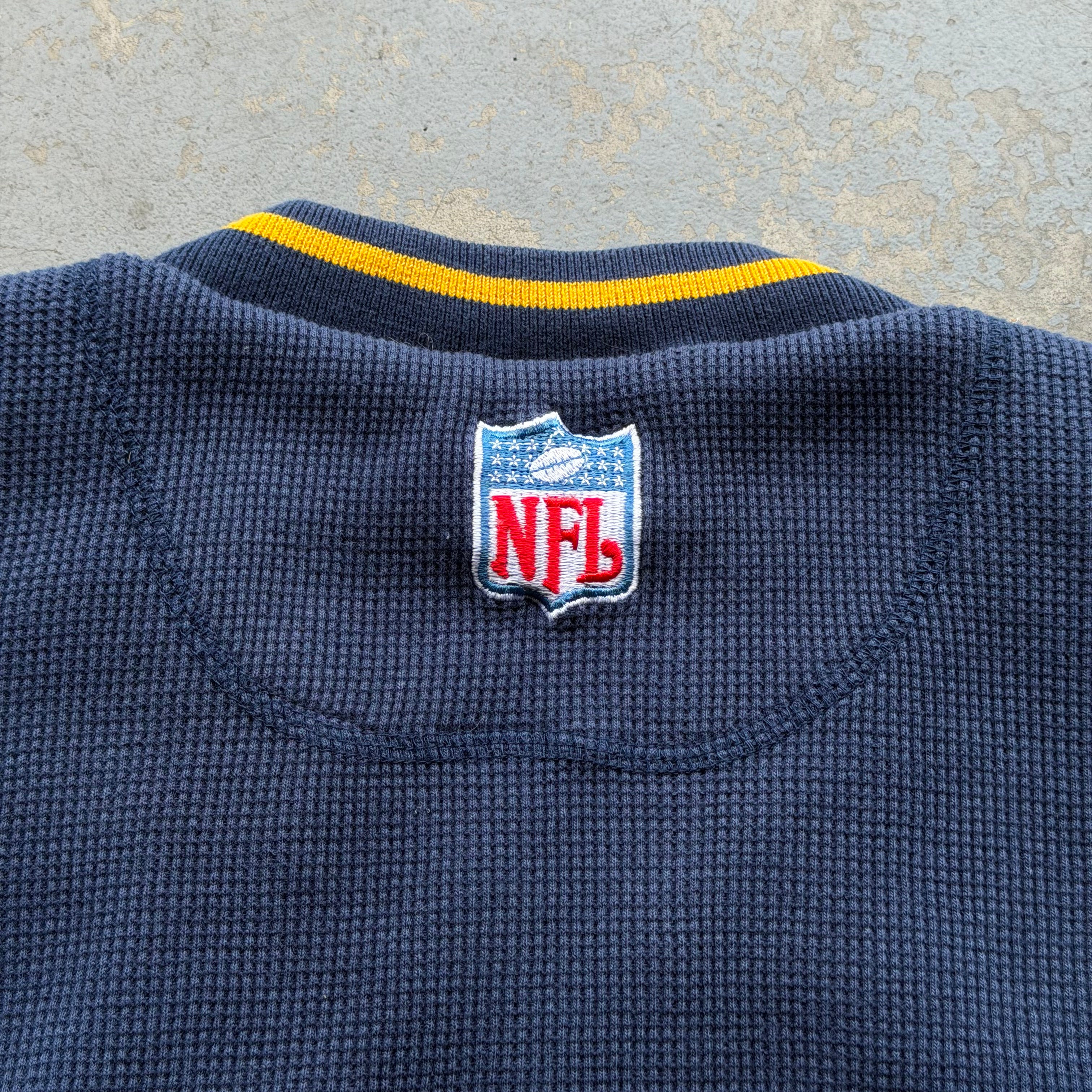 90'S CHARGERS LOGO ATHLETIC WAFFLE KNIT NYLON CREWNECK (XL)
