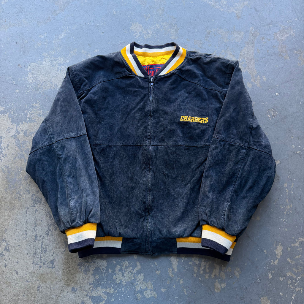 90’S JEFF HAMILTON CHARGERS SUEDE LEATHER JACKET (XXL)