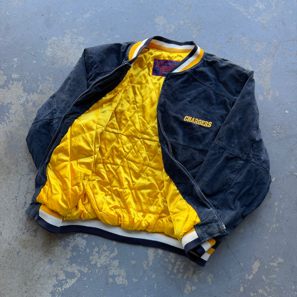 90’S JEFF HAMILTON CHARGERS SUEDE LEATHER JACKET (XXL)
