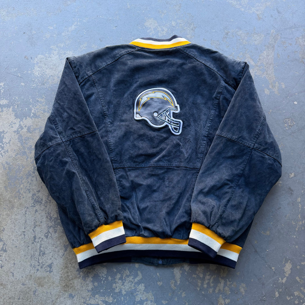 90’S JEFF HAMILTON CHARGERS SUEDE LEATHER JACKET (XXL)