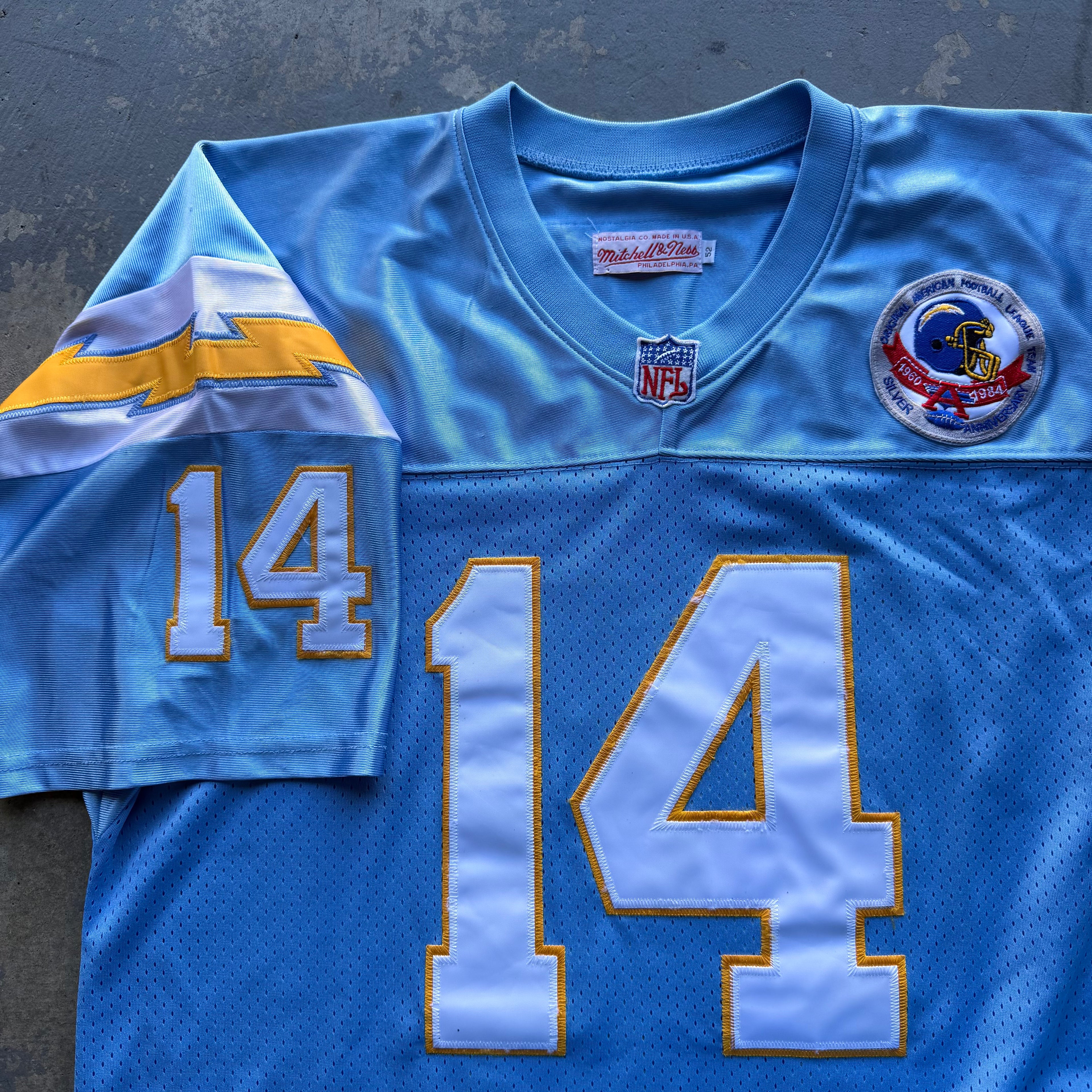 CHARGERS DAN FOUTS SILVER ANNIVERSARY PATCH POWDER BLUE THROWBACK JERSEY (52) XL