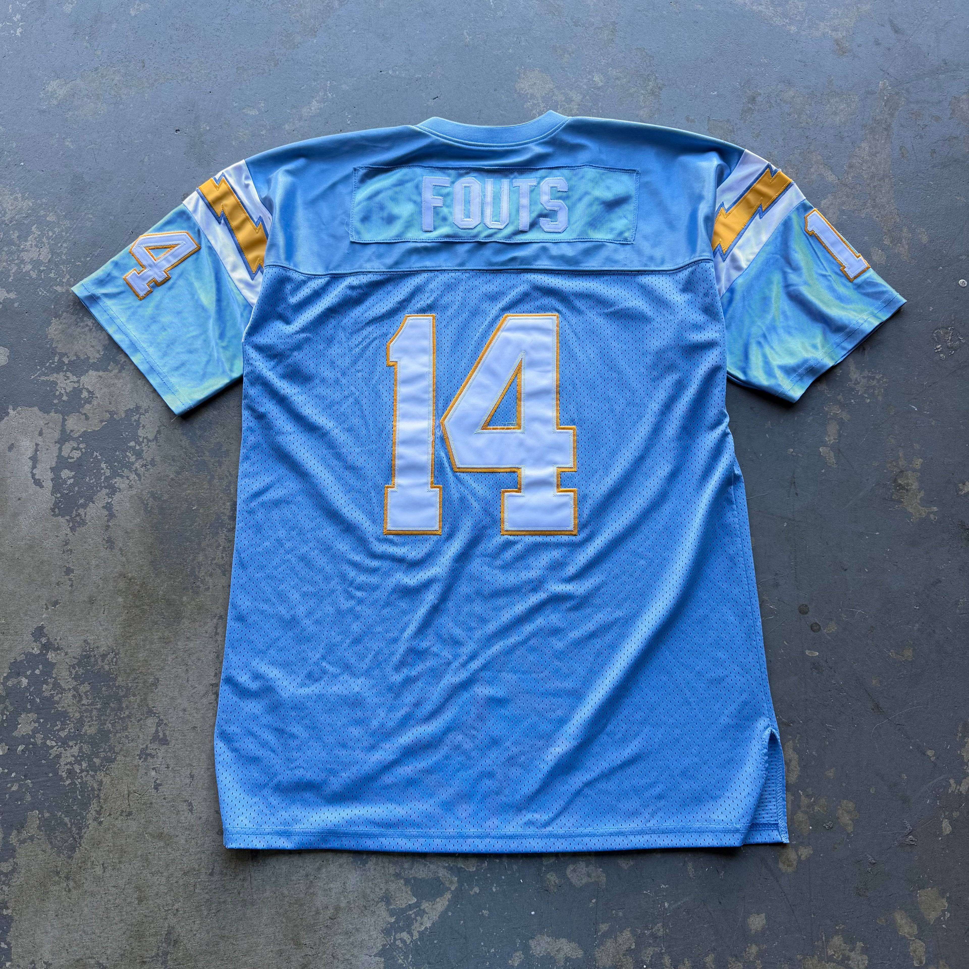 CHARGERS DAN FOUTS SILVER ANNIVERSARY PATCH POWDER BLUE THROWBACK JERSEY (52) XL