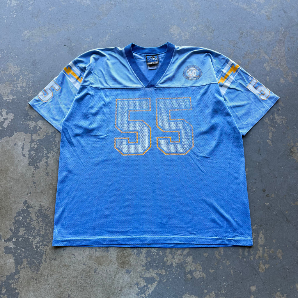 90’S JUNIOR SEAU CHARGERS ADIDAS POWDER BLUE 40TH ANNIVERSARY JERSEY (XXL)