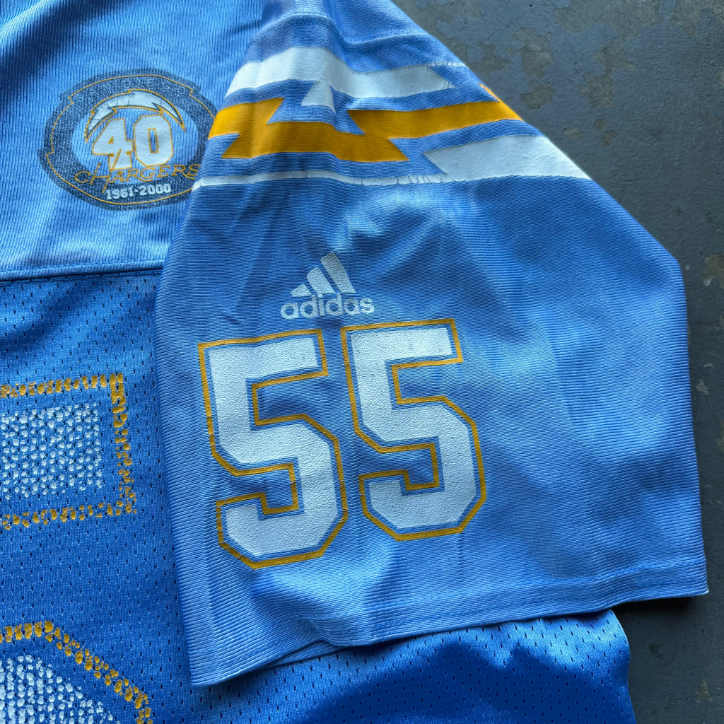 90’S JUNIOR SEAU CHARGERS ADIDAS POWDER BLUE 40TH ANNIVERSARY JERSEY (XXL)