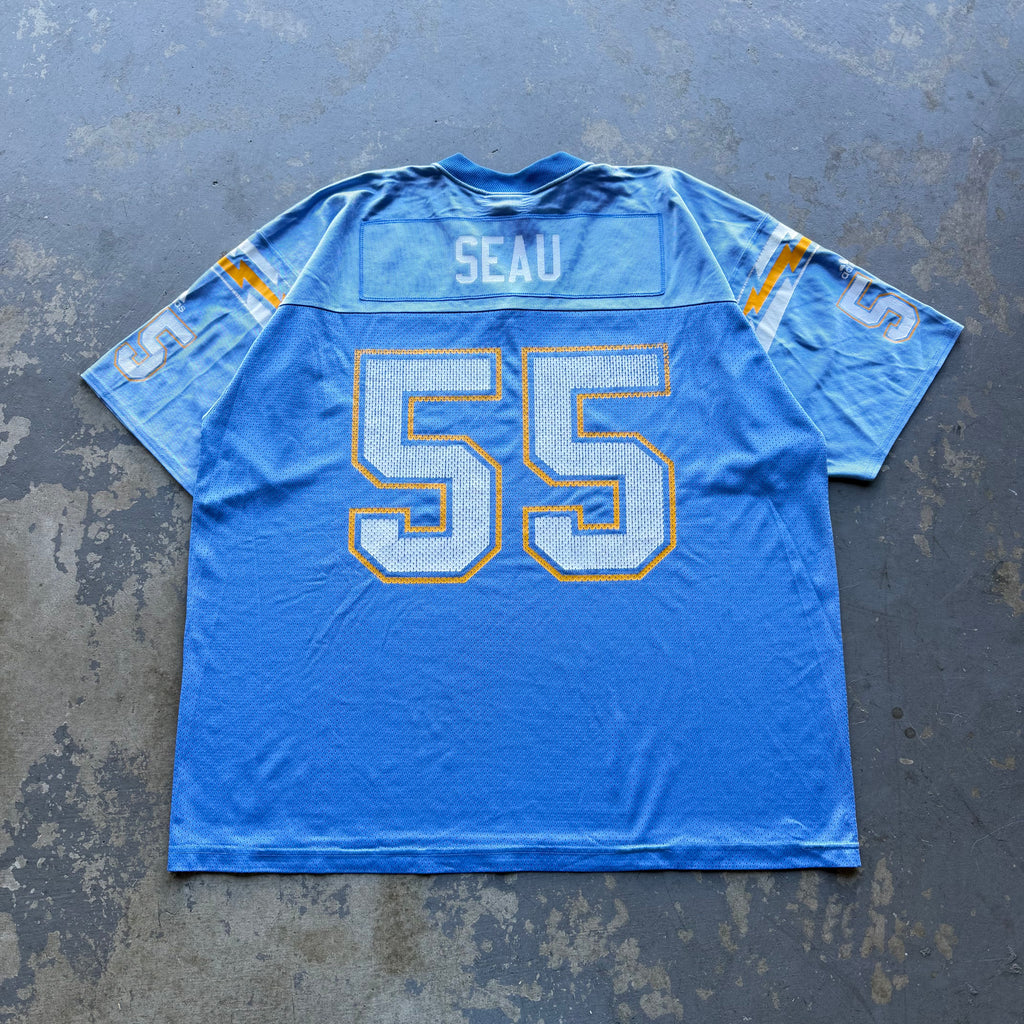 90’S JUNIOR SEAU CHARGERS ADIDAS POWDER BLUE 40TH ANNIVERSARY JERSEY (XXL)