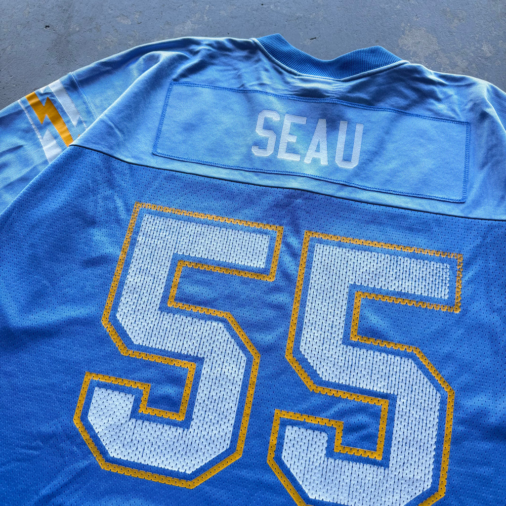 90’S JUNIOR SEAU CHARGERS ADIDAS POWDER BLUE 40TH ANNIVERSARY JERSEY (XXL)