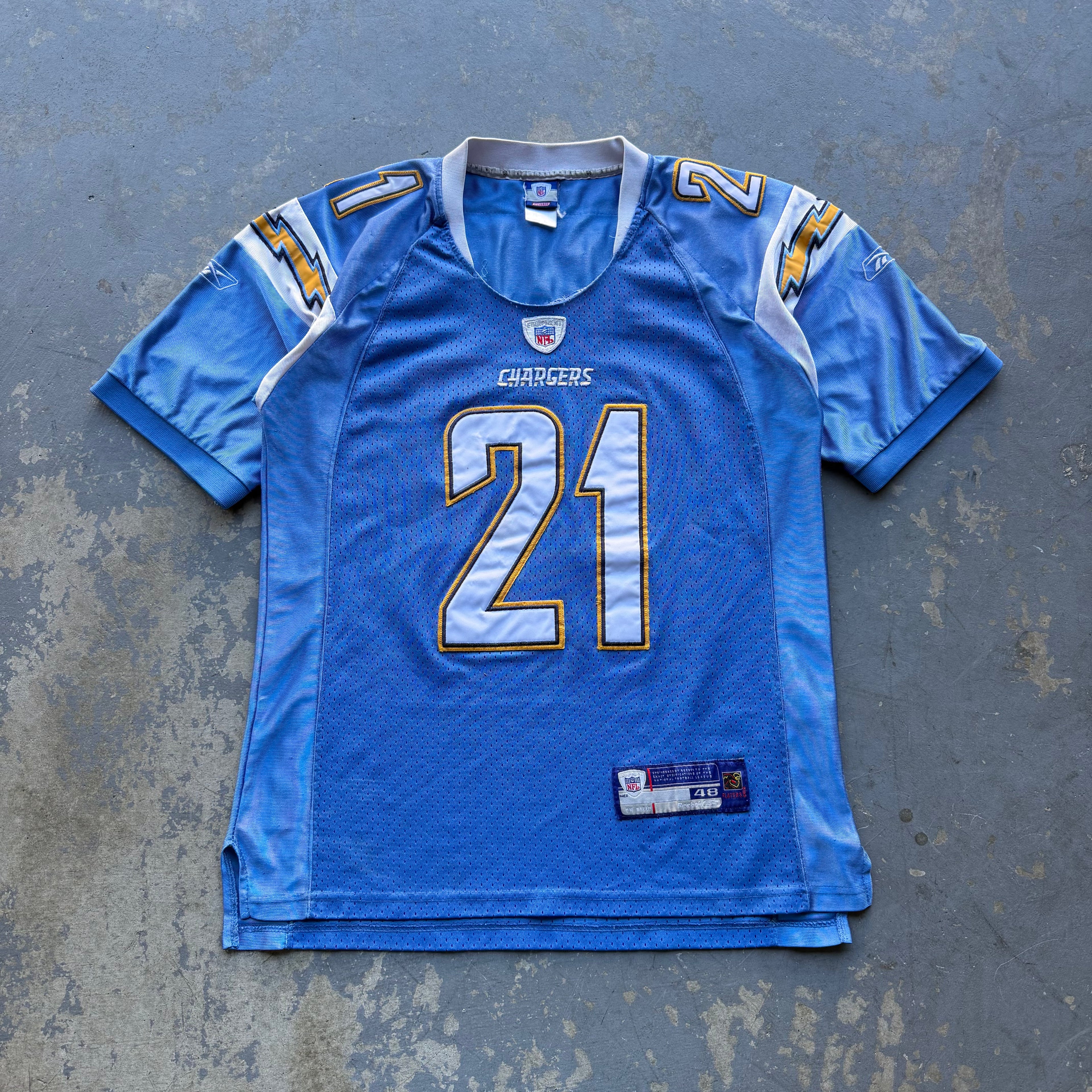 00’S LADANIAN TOMLINSON CHARGERS REEBOK POWDER BLUE JERSEY (48) L
