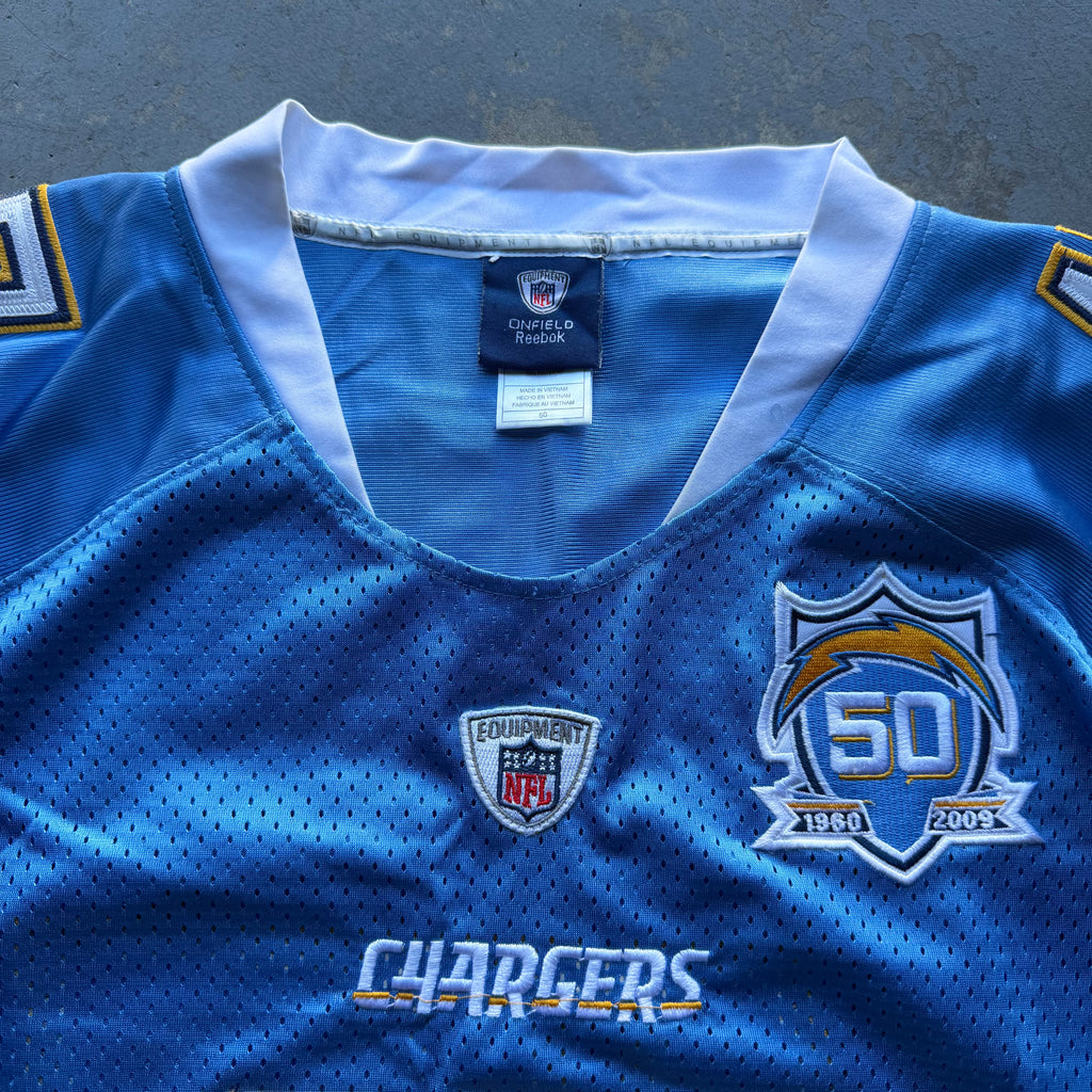 2009 PHILIP RIVERS CHARGERS POWDER BLUE 50TH ANNIVERSARY PATCH JERSEY (48) XL