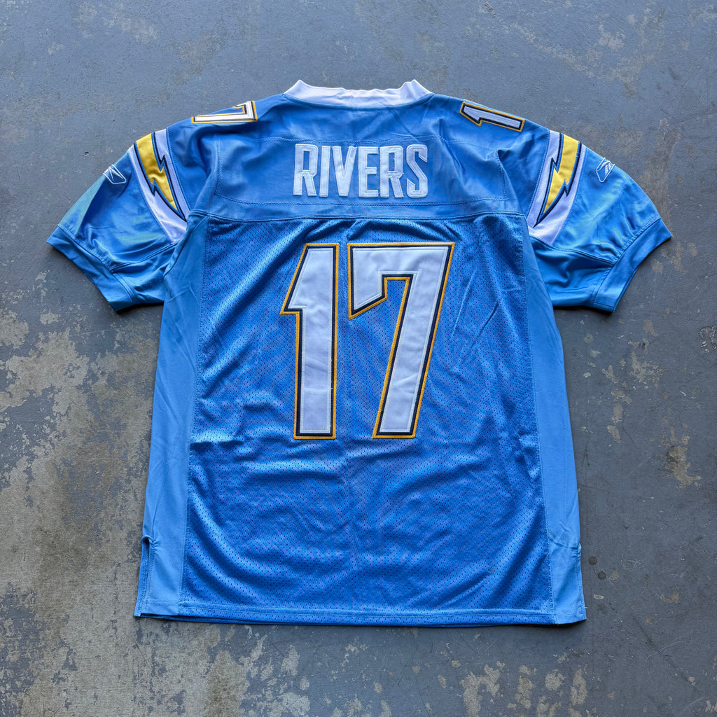 2009 PHILIP RIVERS CHARGERS POWDER BLUE 50TH ANNIVERSARY PATCH JERSEY (48) XL