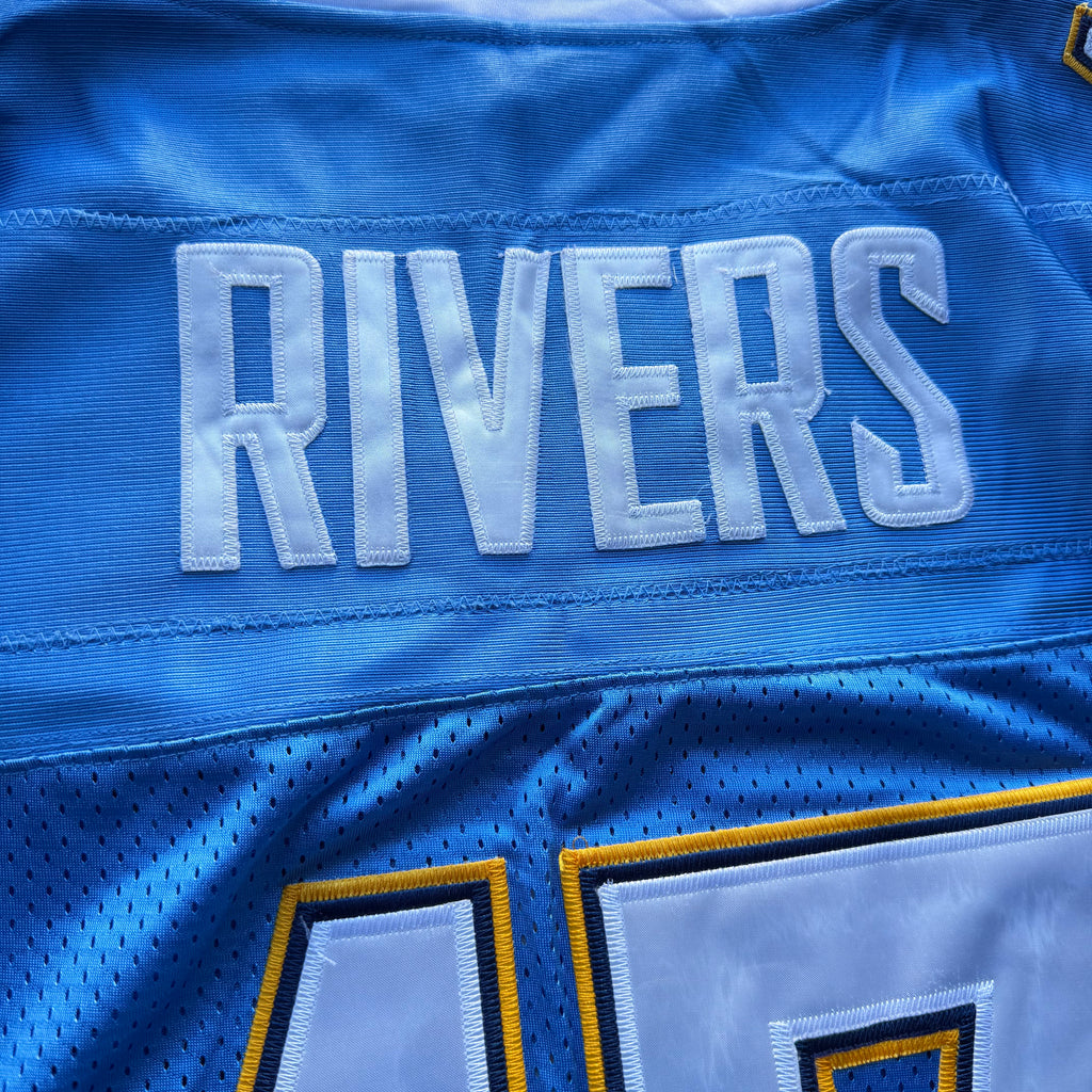 2009 PHILIP RIVERS CHARGERS POWDER BLUE 50TH ANNIVERSARY PATCH JERSEY (48) XL