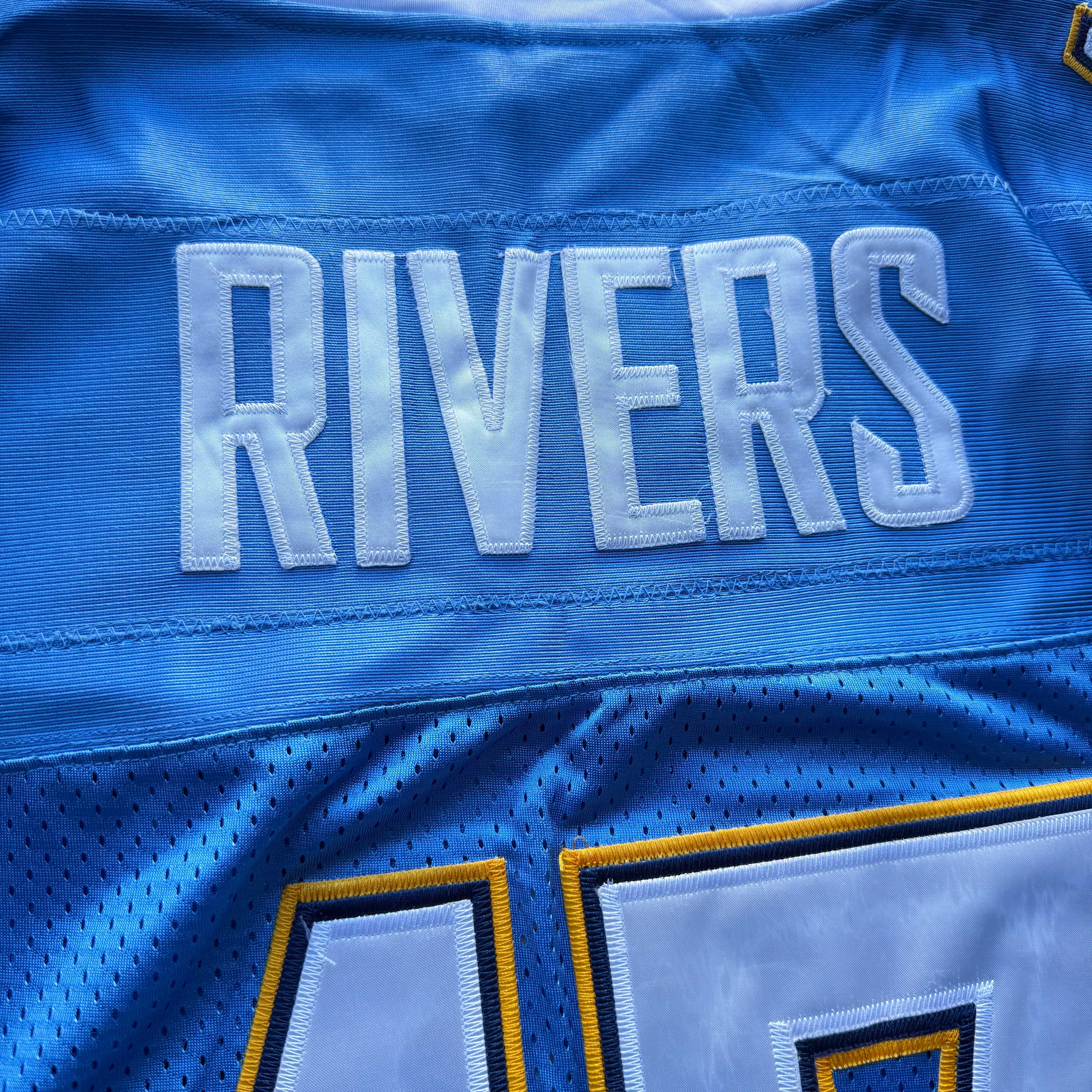 2009 PHILIP RIVERS CHARGERS POWDER BLUE 50TH ANNIVERSARY PATCH JERSEY (48) XL