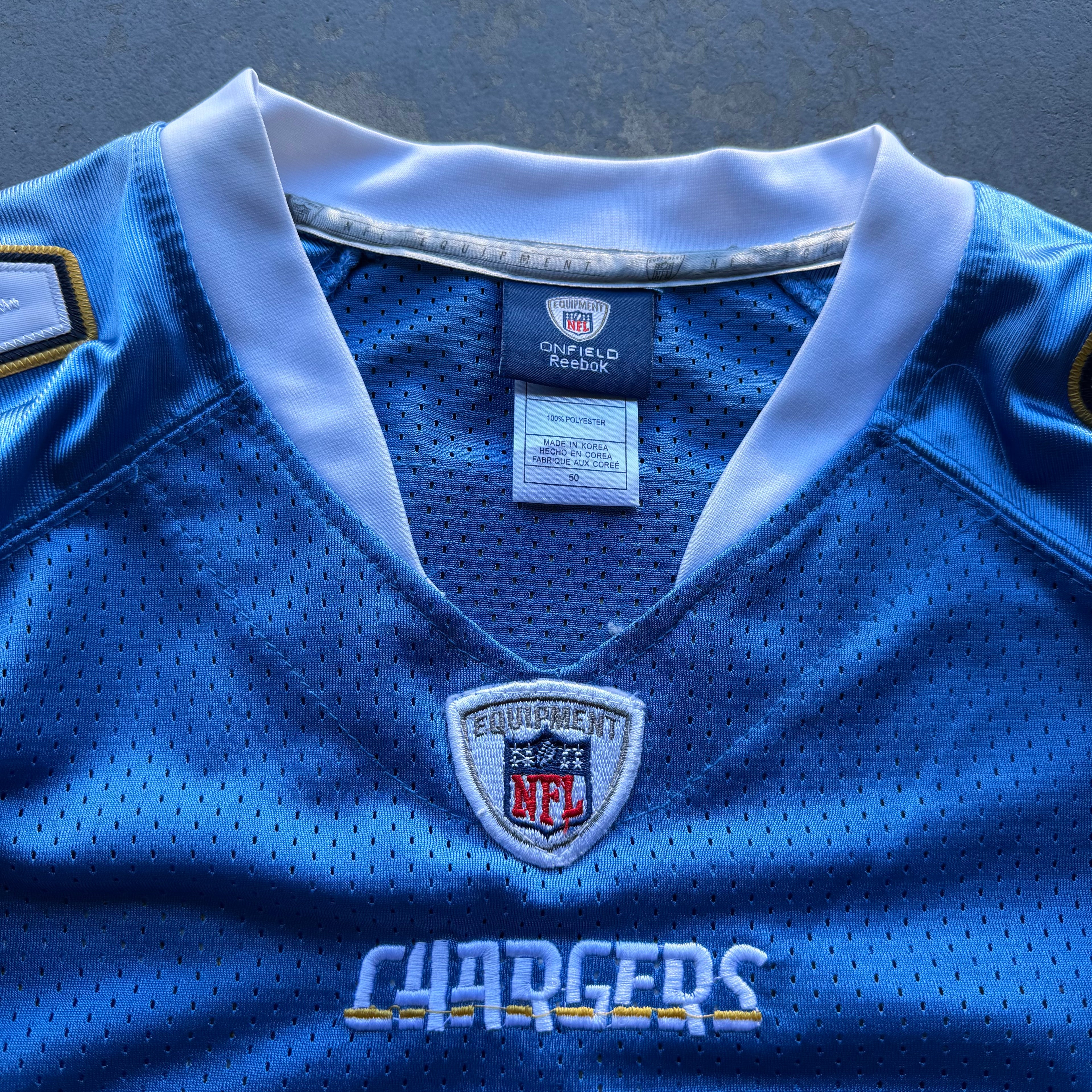 00’S RYAN MATTHEWS CHARGERS REEBOK POWDER BLUE JERSEY (50) XL