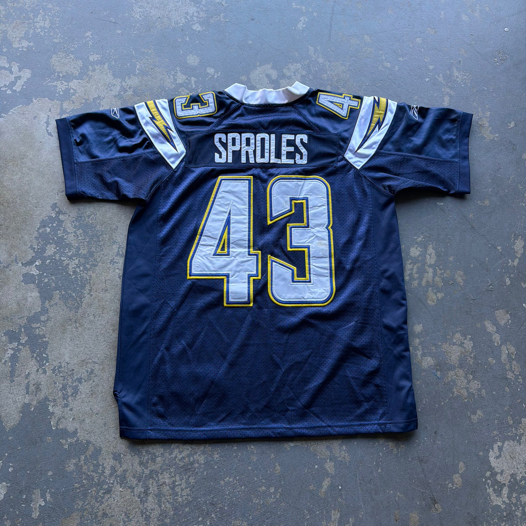 00’S REEBOK CHARGERS DARREN SPROLES NAVY BLUE JERSEY (48) XL