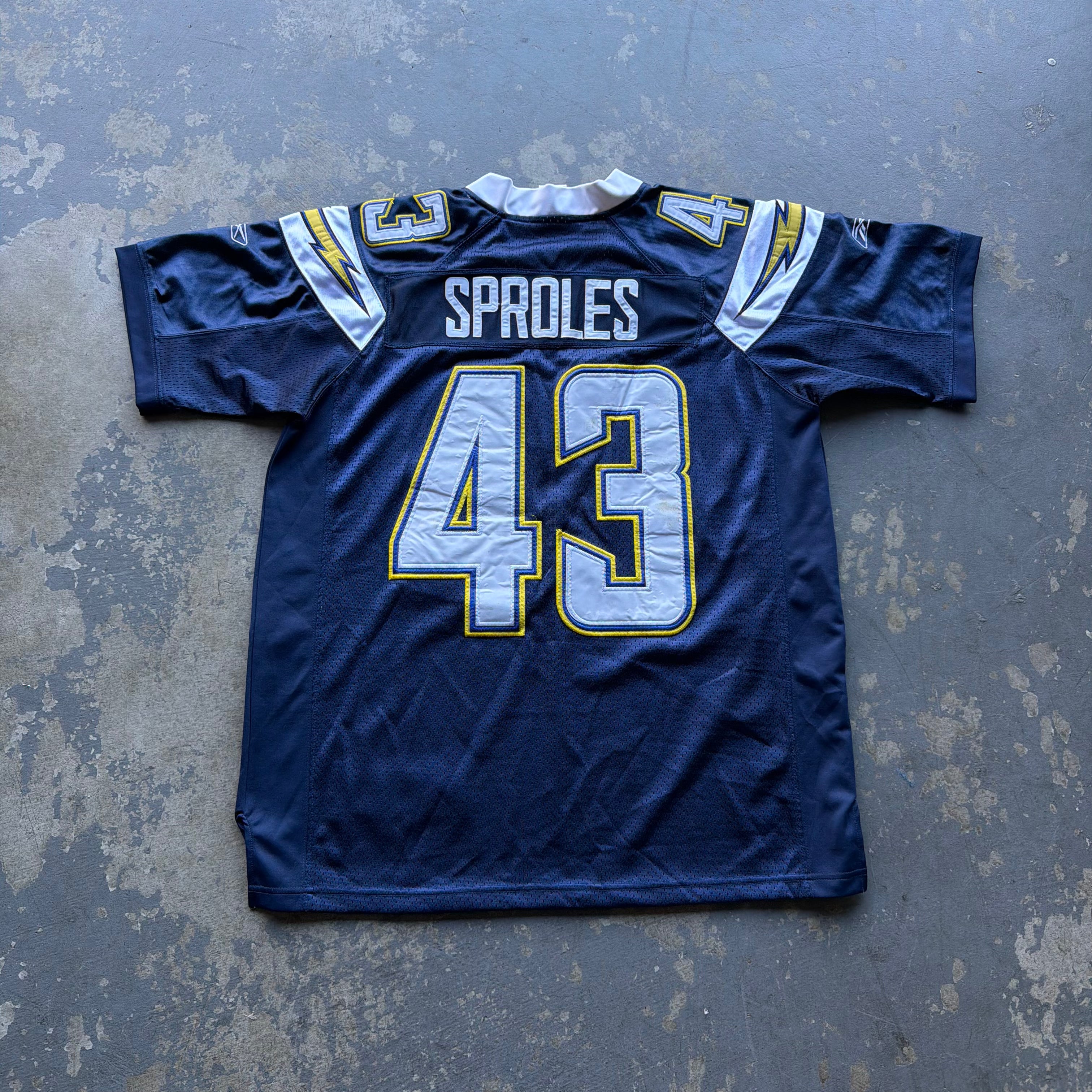 00’S REEBOK CHARGERS DARREN SPROLES NAVY BLUE JERSEY (48) XL
