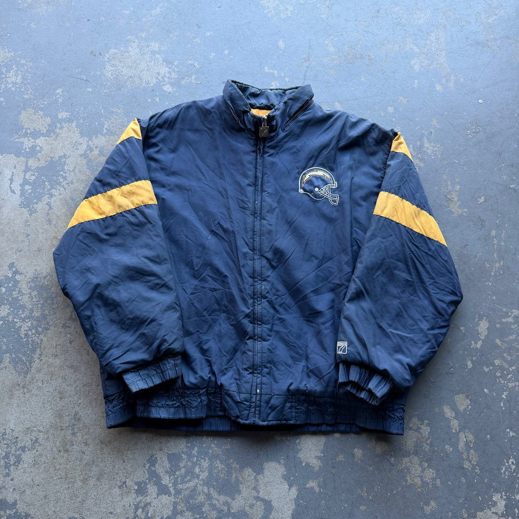 90’S GAMEDAY LOGO 7 CHARGERS SPELLOUT PUFFER JACKET (XL)