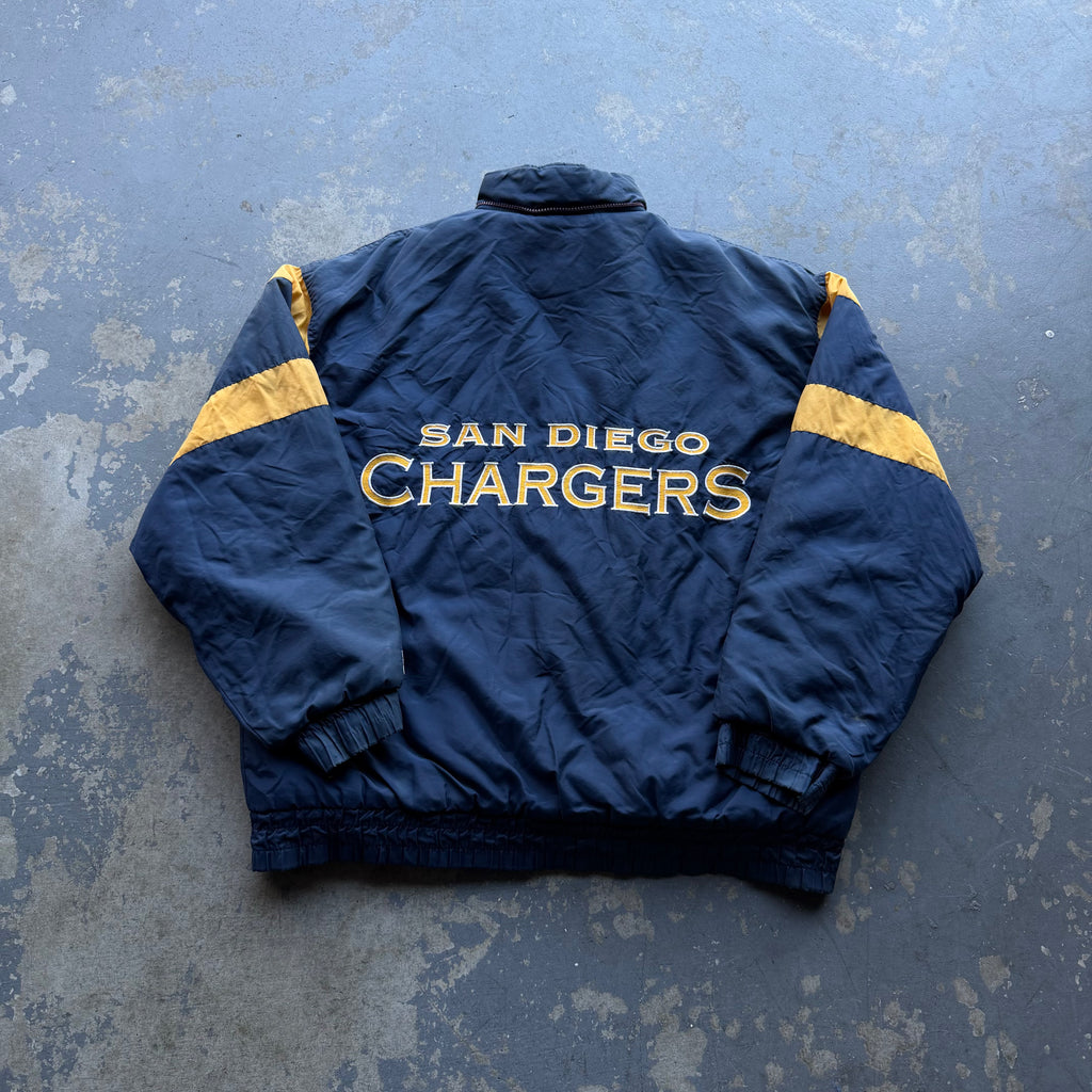 90’S GAMEDAY LOGO 7 CHARGERS SPELLOUT PUFFER JACKET (XL)