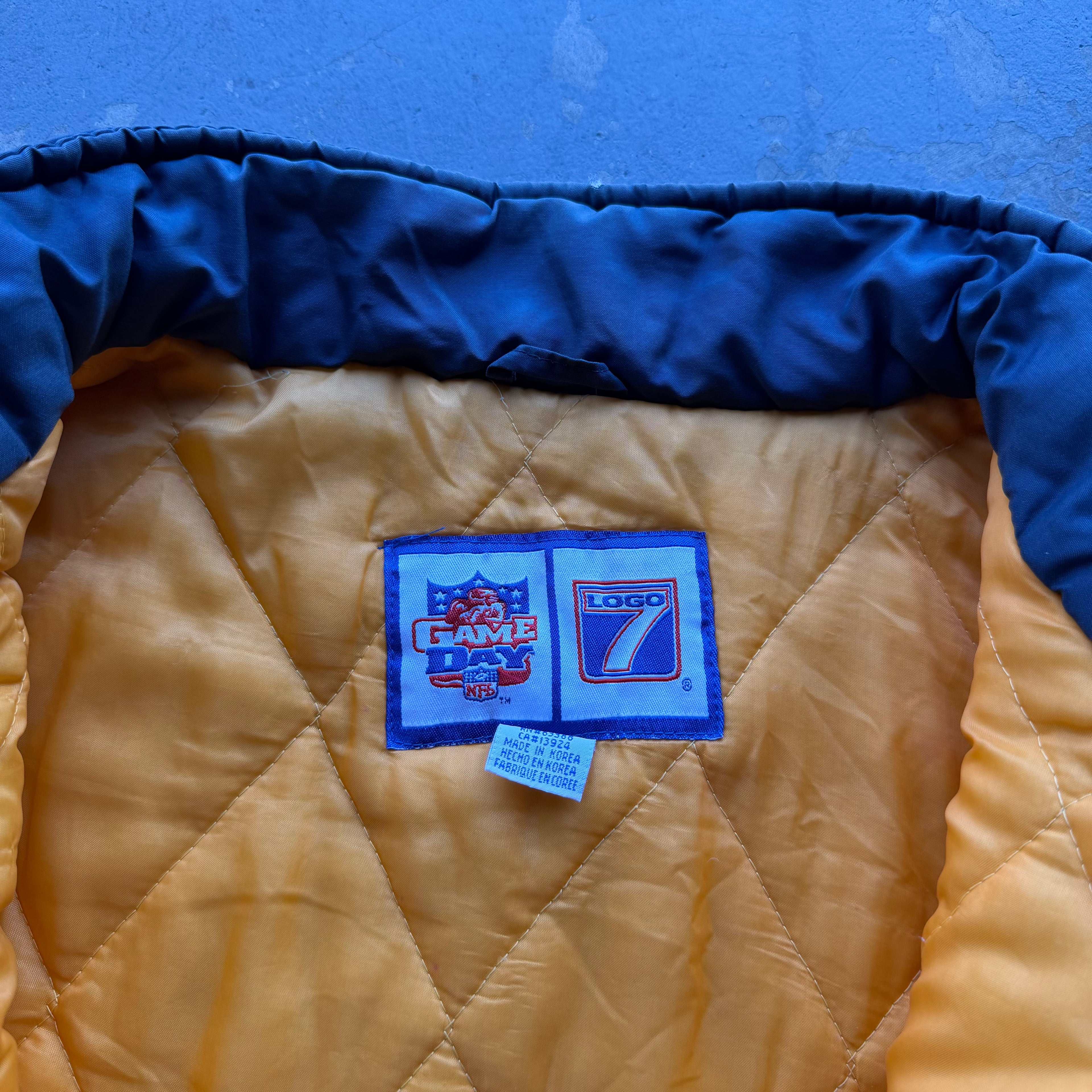 90’S GAMEDAY LOGO 7 CHARGERS SPELLOUT PUFFER JACKET (XL)