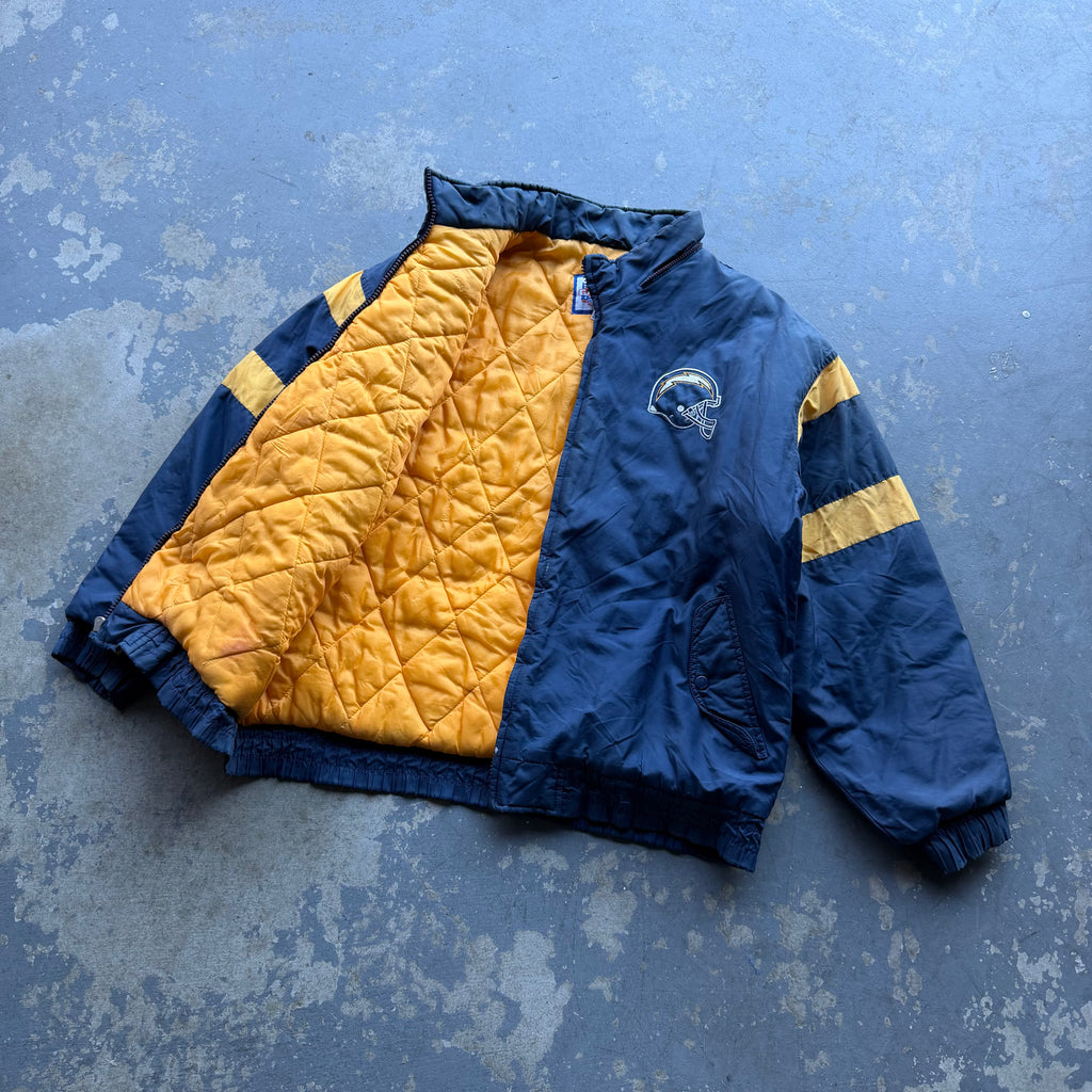 90’S GAMEDAY LOGO 7 CHARGERS SPELLOUT PUFFER JACKET (XL)