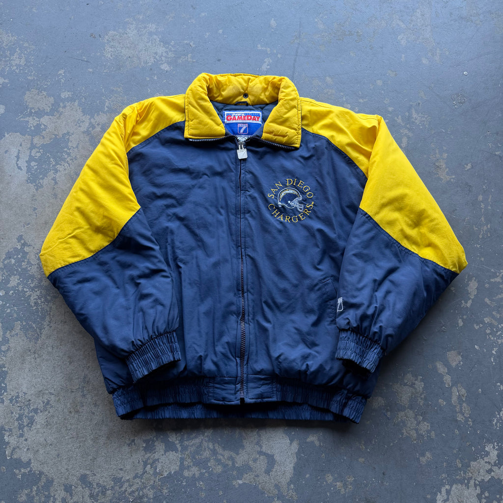 90’S GAMEDAY LOGO 7 CHARGERS HELMET PUFFER JACKET (XL)