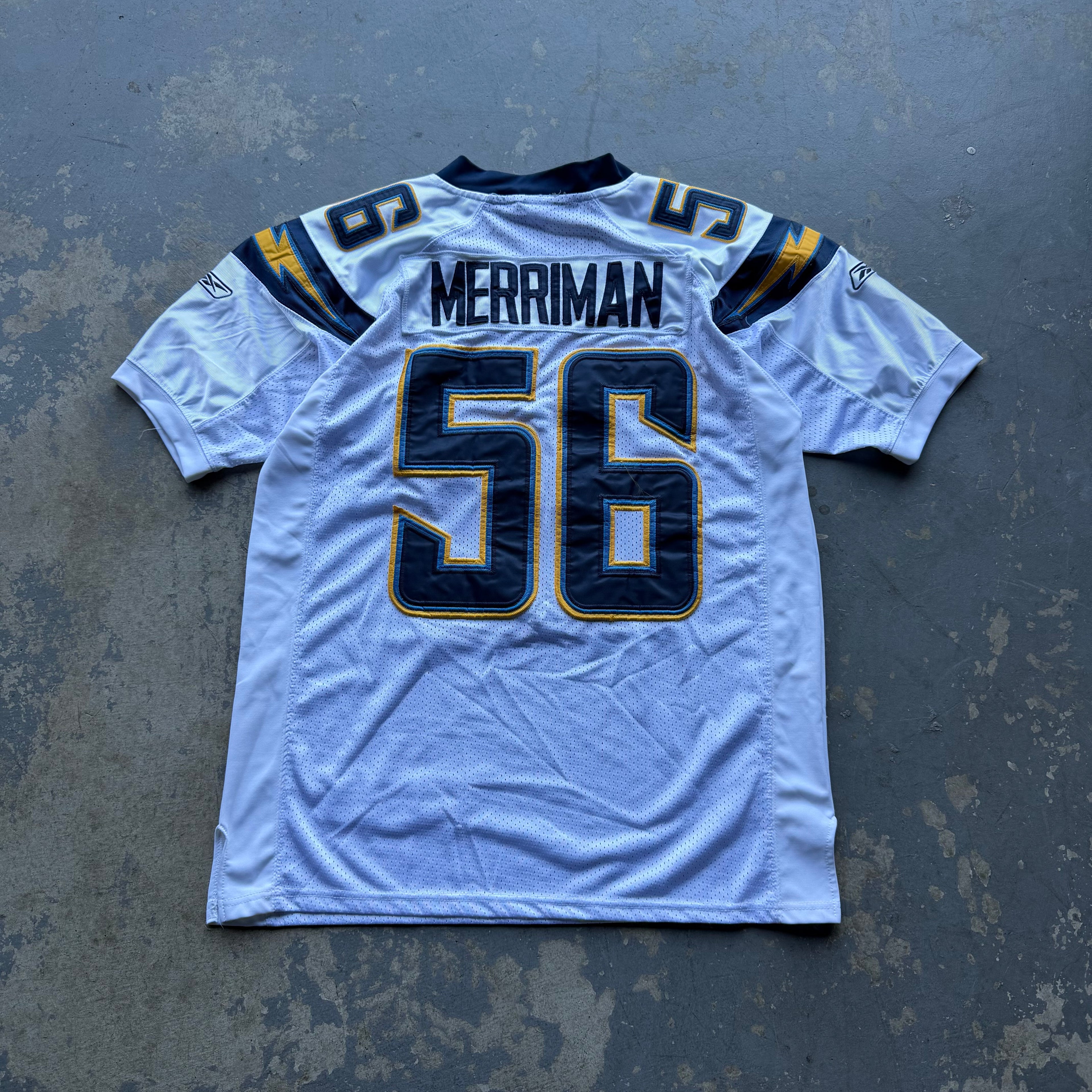 00’S REEBOK CHARGERS SHAWNE MERRIMAN WHITE AWAY JERSEY (48) XL