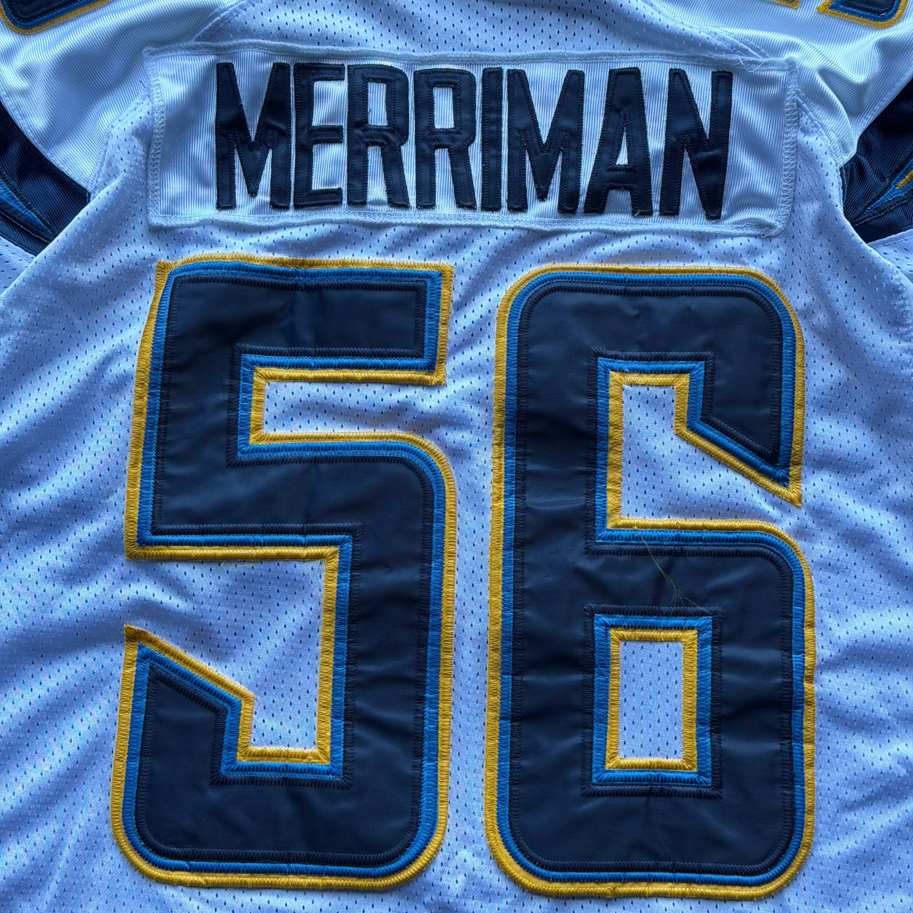 00’S REEBOK CHARGERS SHAWNE MERRIMAN WHITE AWAY JERSEY (48) XL