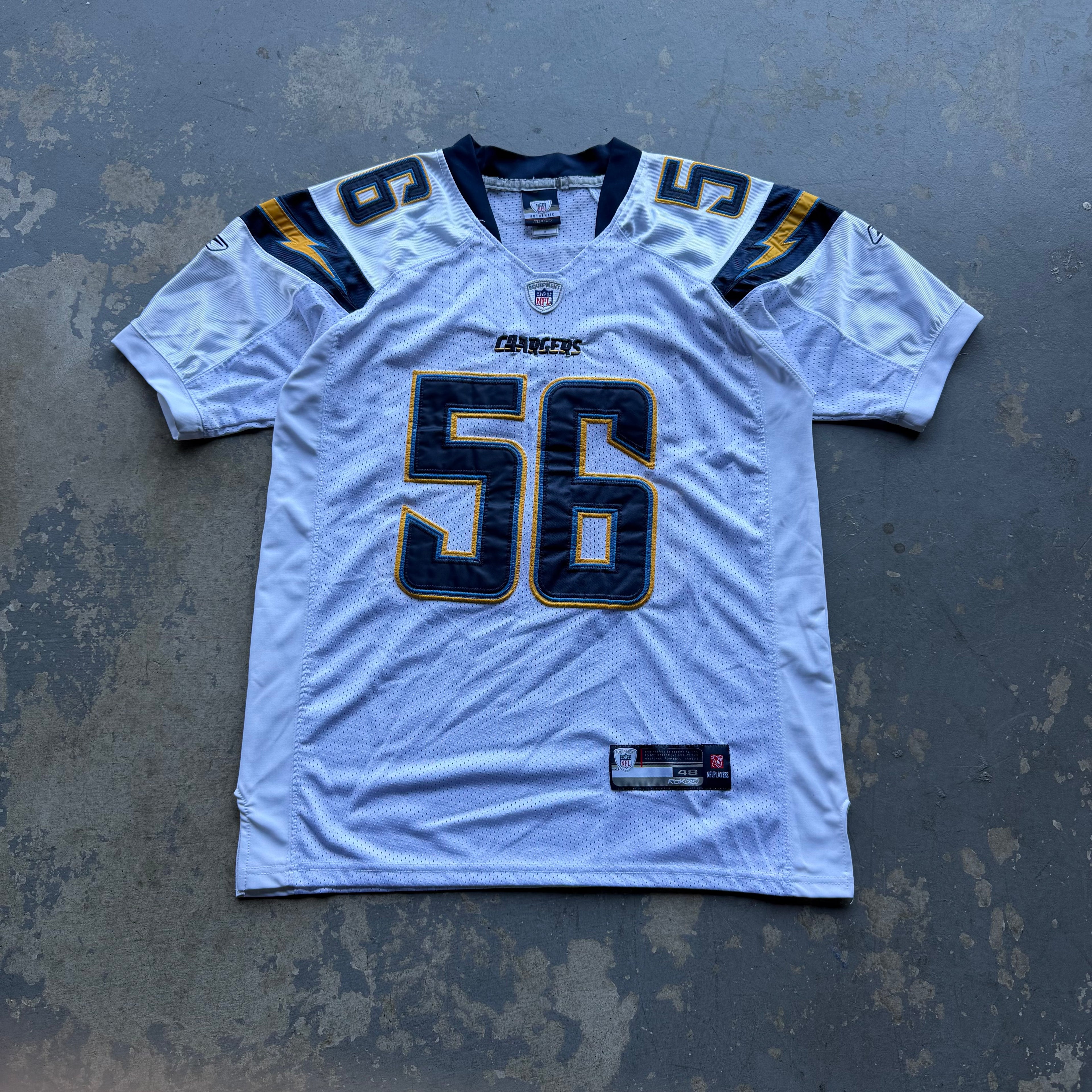 00’S REEBOK CHARGERS SHAWNE MERRIMAN WHITE AWAY JERSEY (48) XL