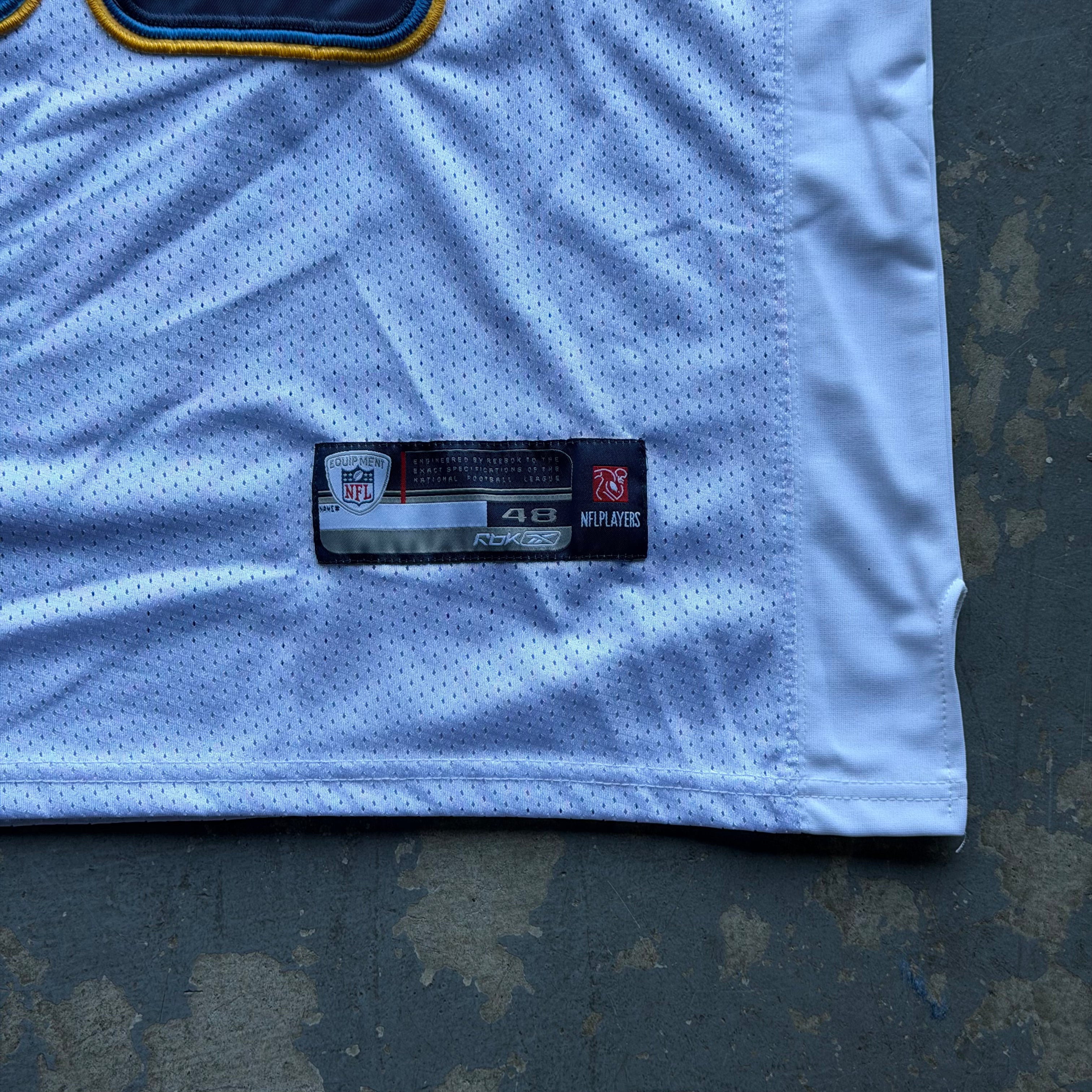 00’S REEBOK CHARGERS SHAWNE MERRIMAN WHITE AWAY JERSEY (48) XL