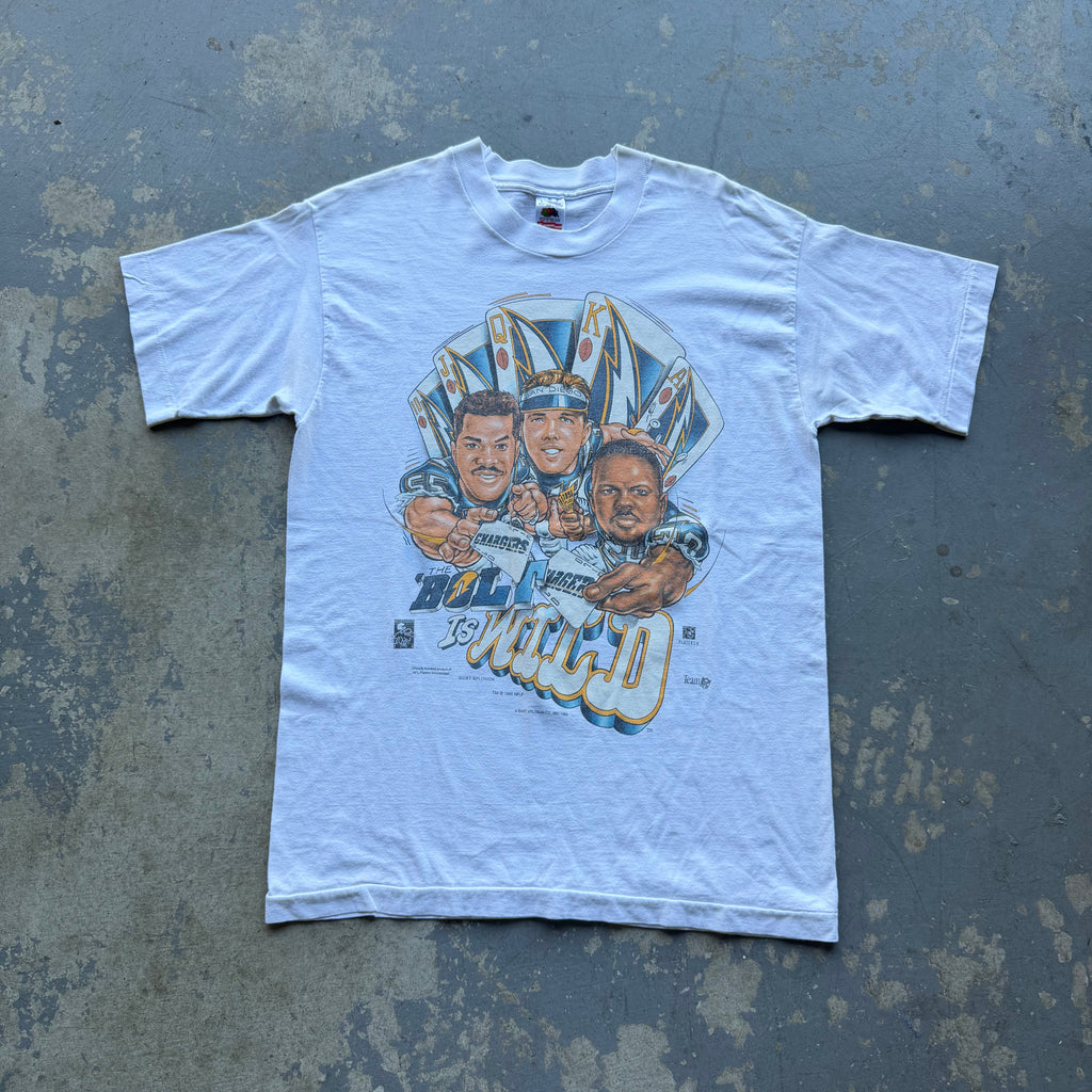 1995 CHARGERS BOLT IS WILD ROYAL FLUSH T-SHIRT (L)