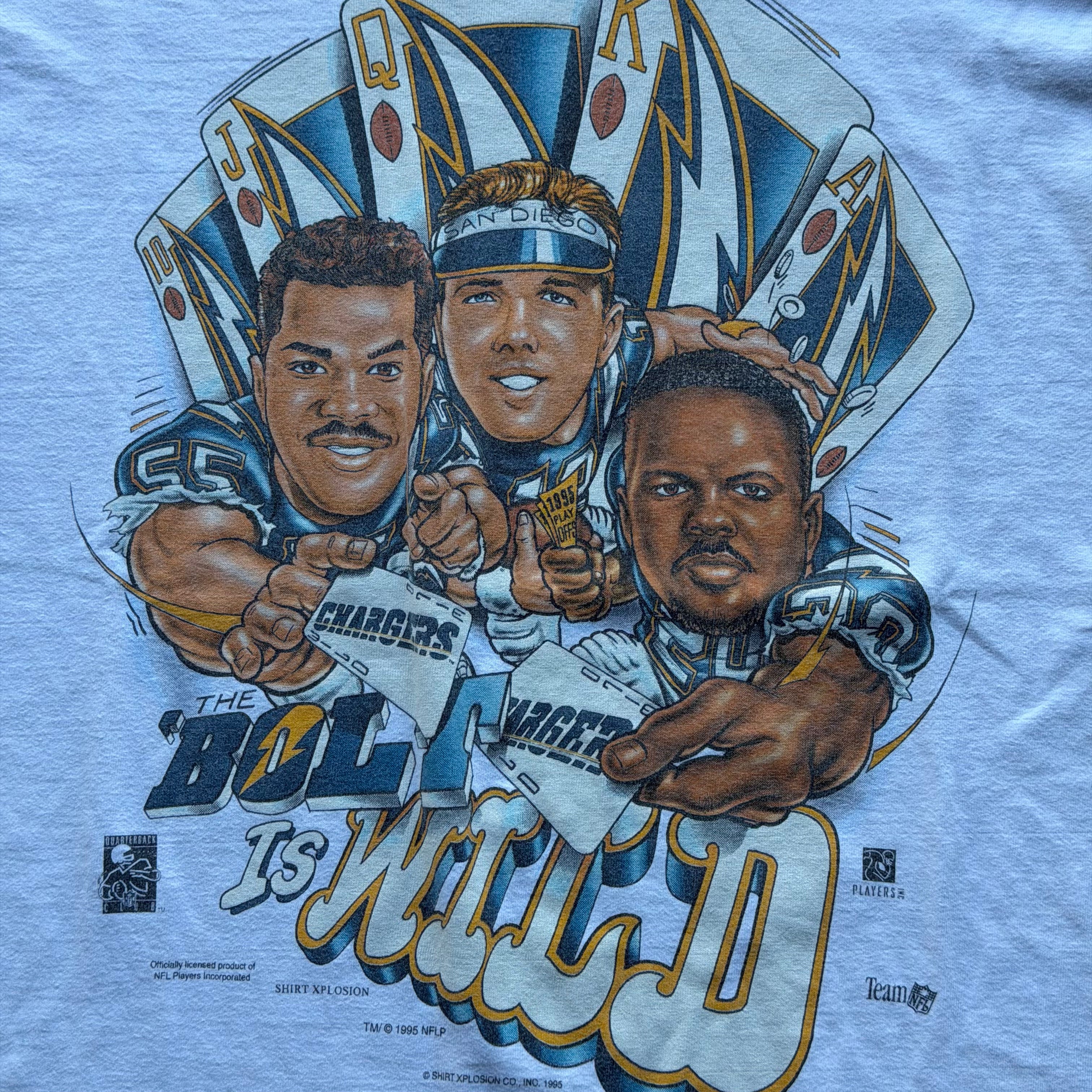 1995 CHARGERS BOLT IS WILD ROYAL FLUSH T-SHIRT (L)